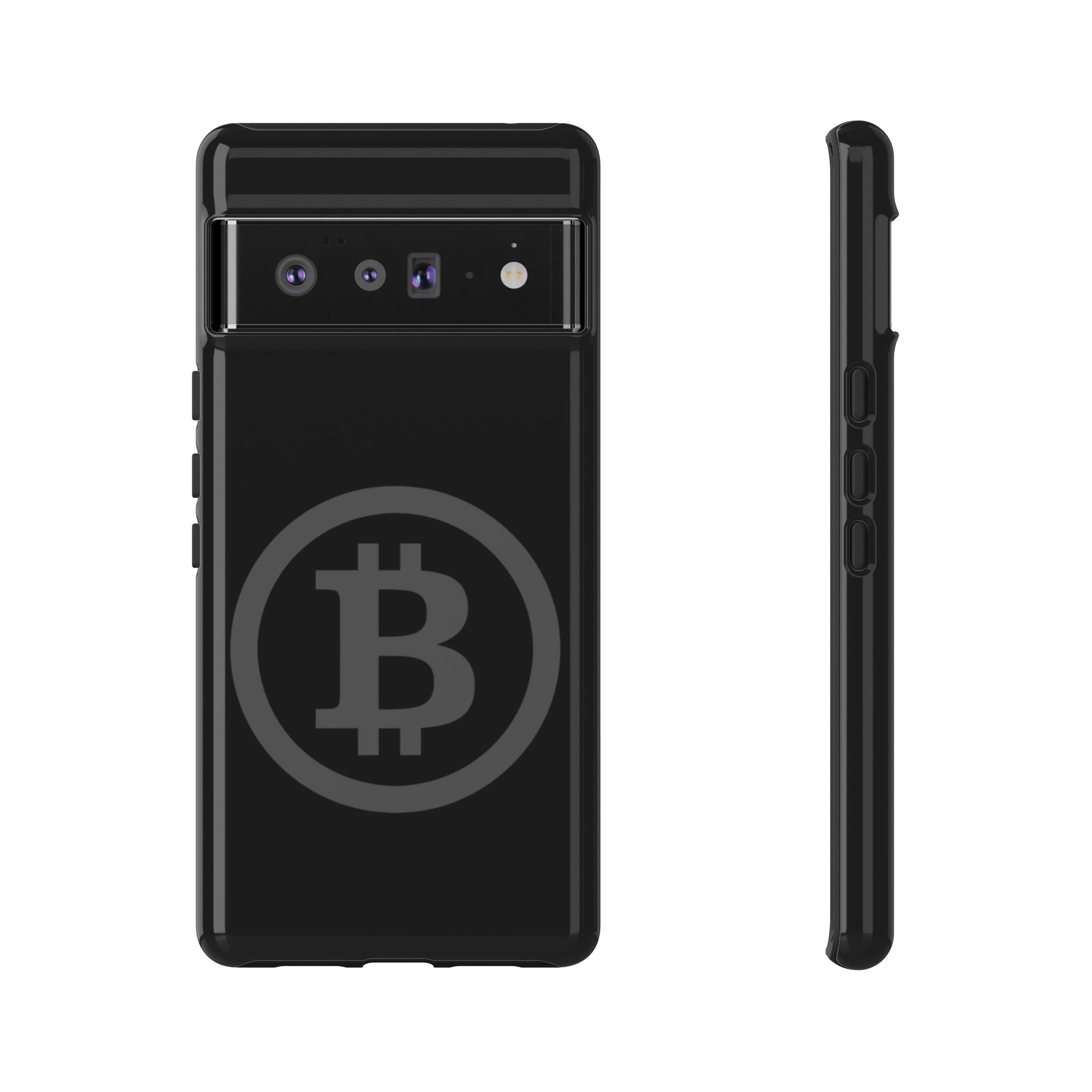 Bitcoin Logo Tough Phone Case — Matte Black Crypto Protective Cover