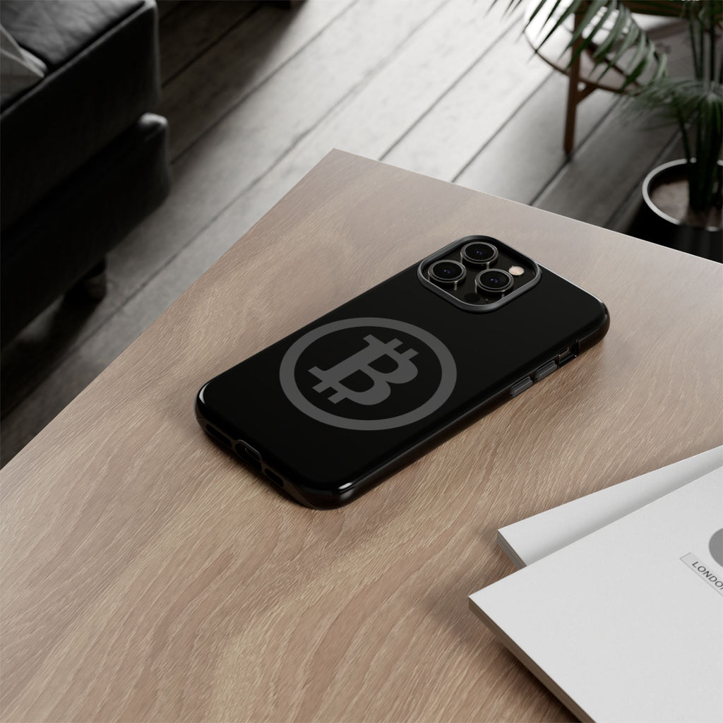 Bitcoin Logo Tough Phone Case — Matte Black Crypto Protective Cover