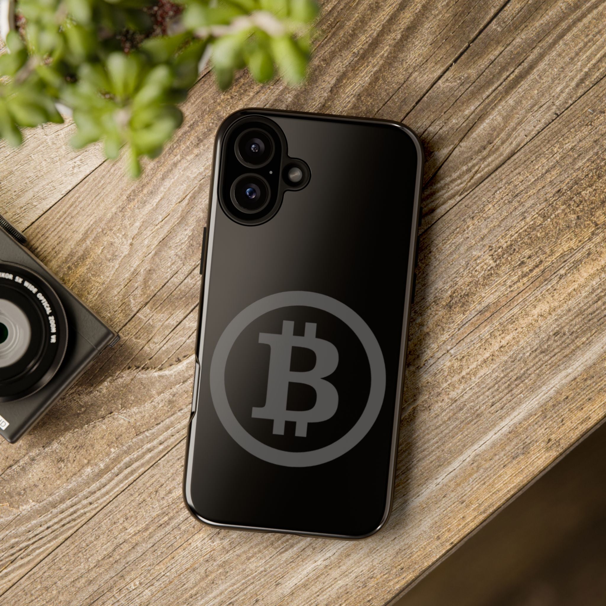 Bitcoin Logo Tough Phone Case — Matte Black Crypto Protective Cover