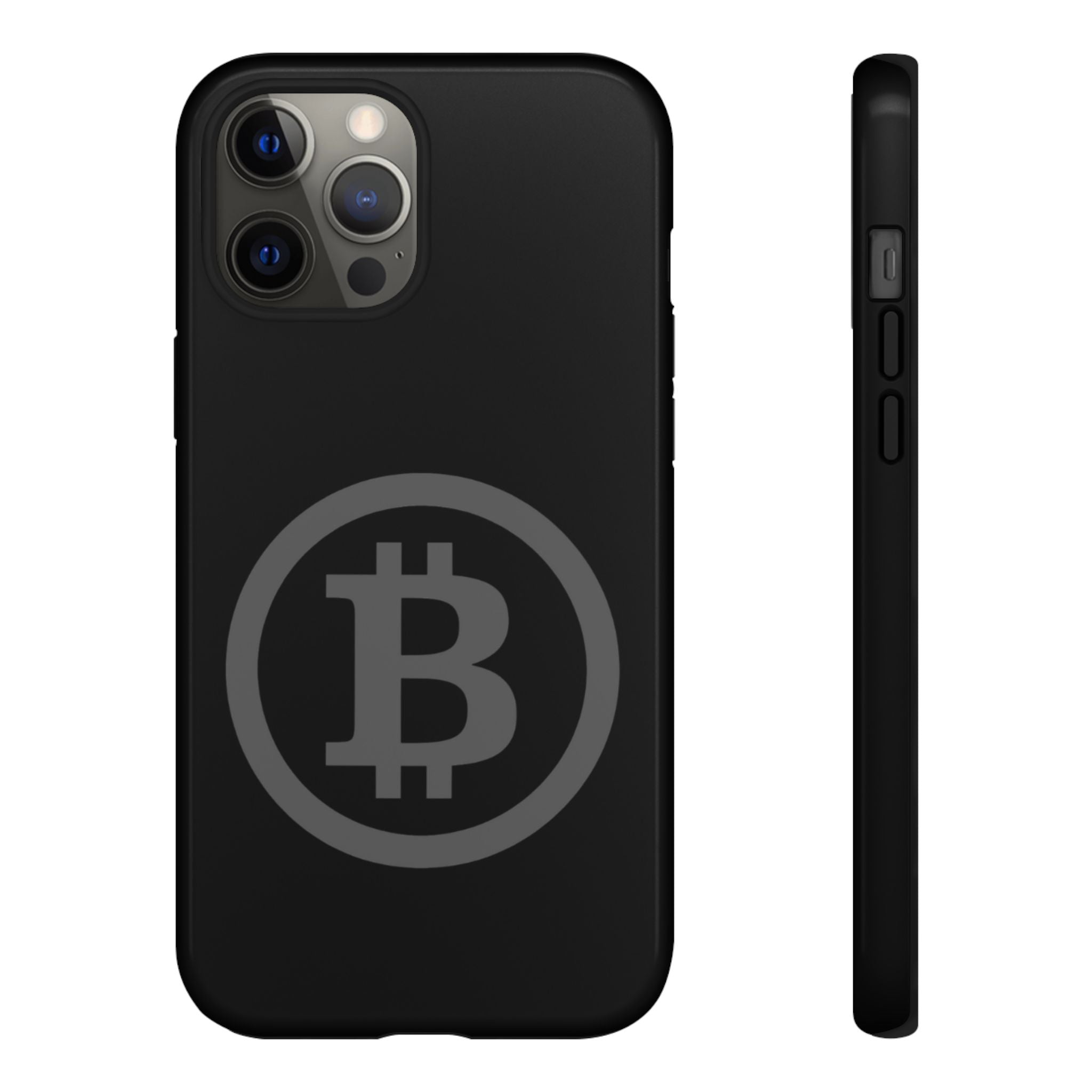 Bitcoin Logo Tough Phone Case — Matte Black Crypto Protective Cover