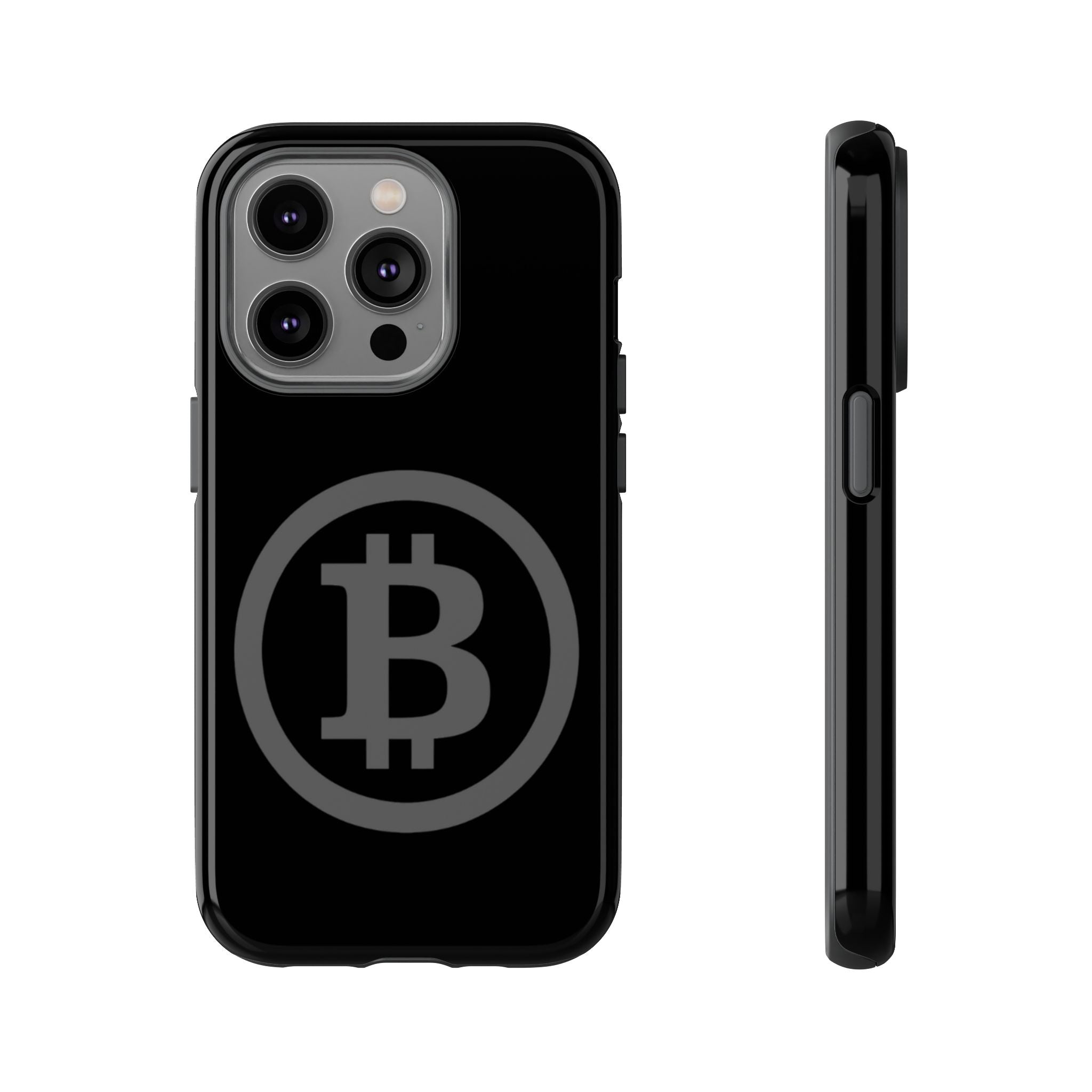 Bitcoin Logo Tough Phone Case — Matte Black Crypto Protective Cover