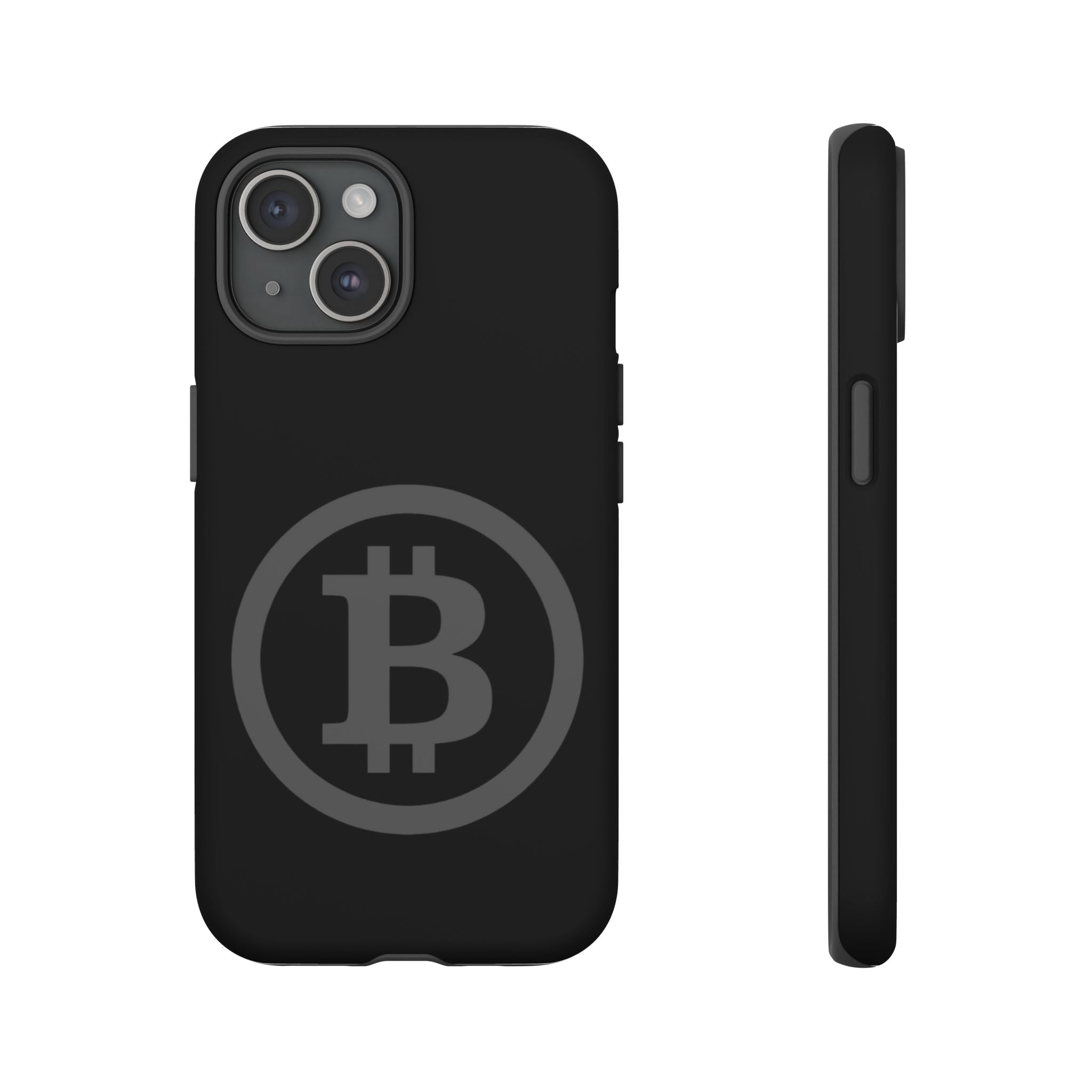 Bitcoin Logo Tough Phone Case — Matte Black Crypto Protective Cover