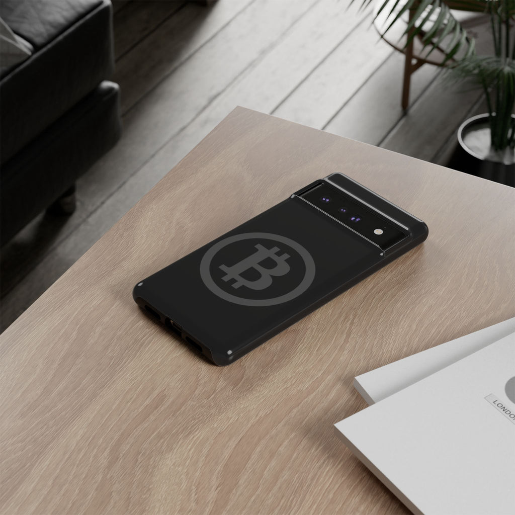 Bitcoin Logo Tough Phone Case — Matte Black Crypto Protective Cover