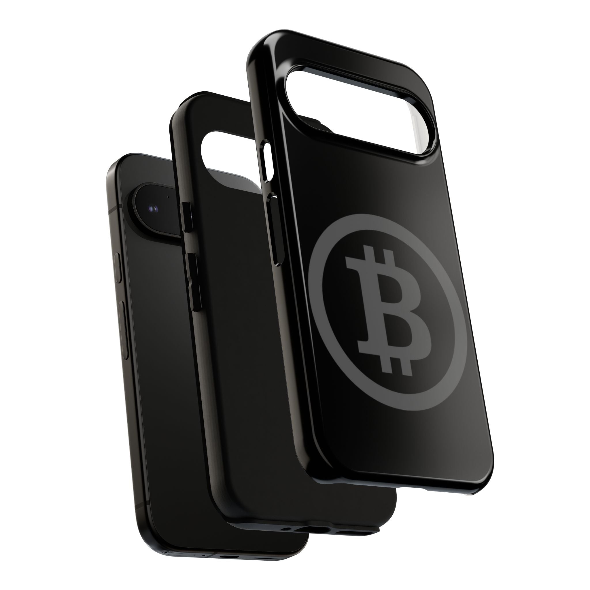 Bitcoin Logo Tough Phone Case — Matte Black Crypto Protective Cover