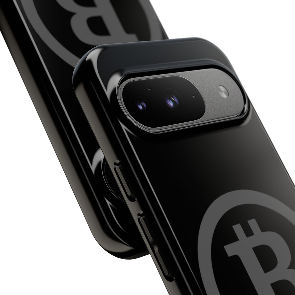 Bitcoin Logo Tough Phone Case — Matte Black Crypto Protective Cover