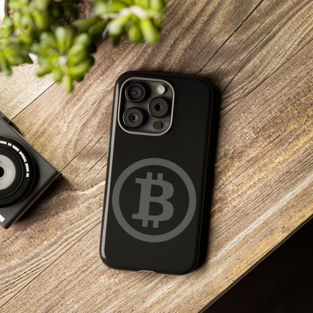 Bitcoin Logo Tough Phone Case — Matte Black Crypto Protective Cover