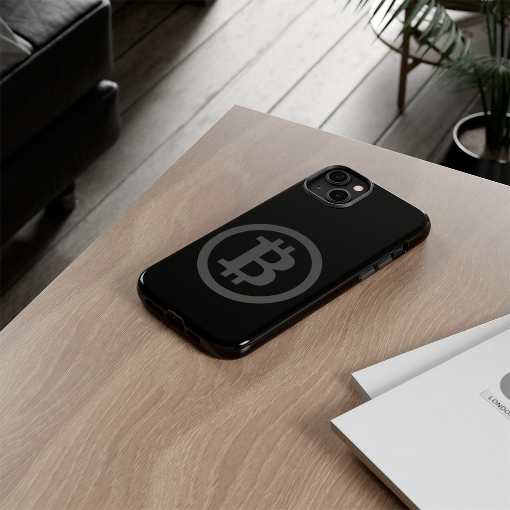 Bitcoin Logo Tough Phone Case — Matte Black Crypto Protective Cover