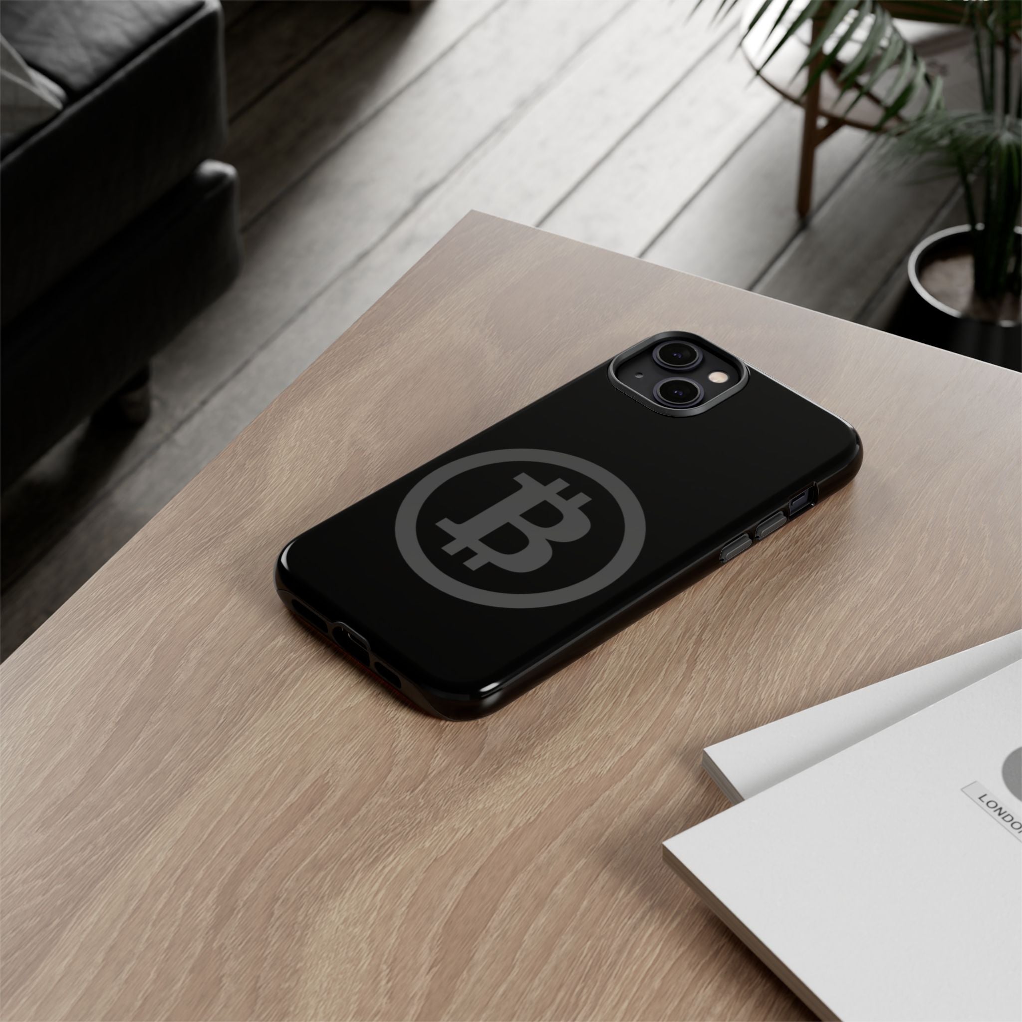 Bitcoin Logo Tough Phone Case — Matte Black Crypto Protective Cover