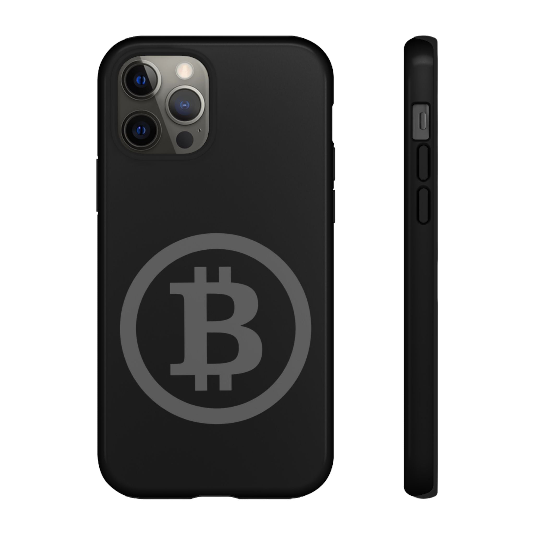 Bitcoin Logo Tough Phone Case — Matte Black Crypto Protective Cover