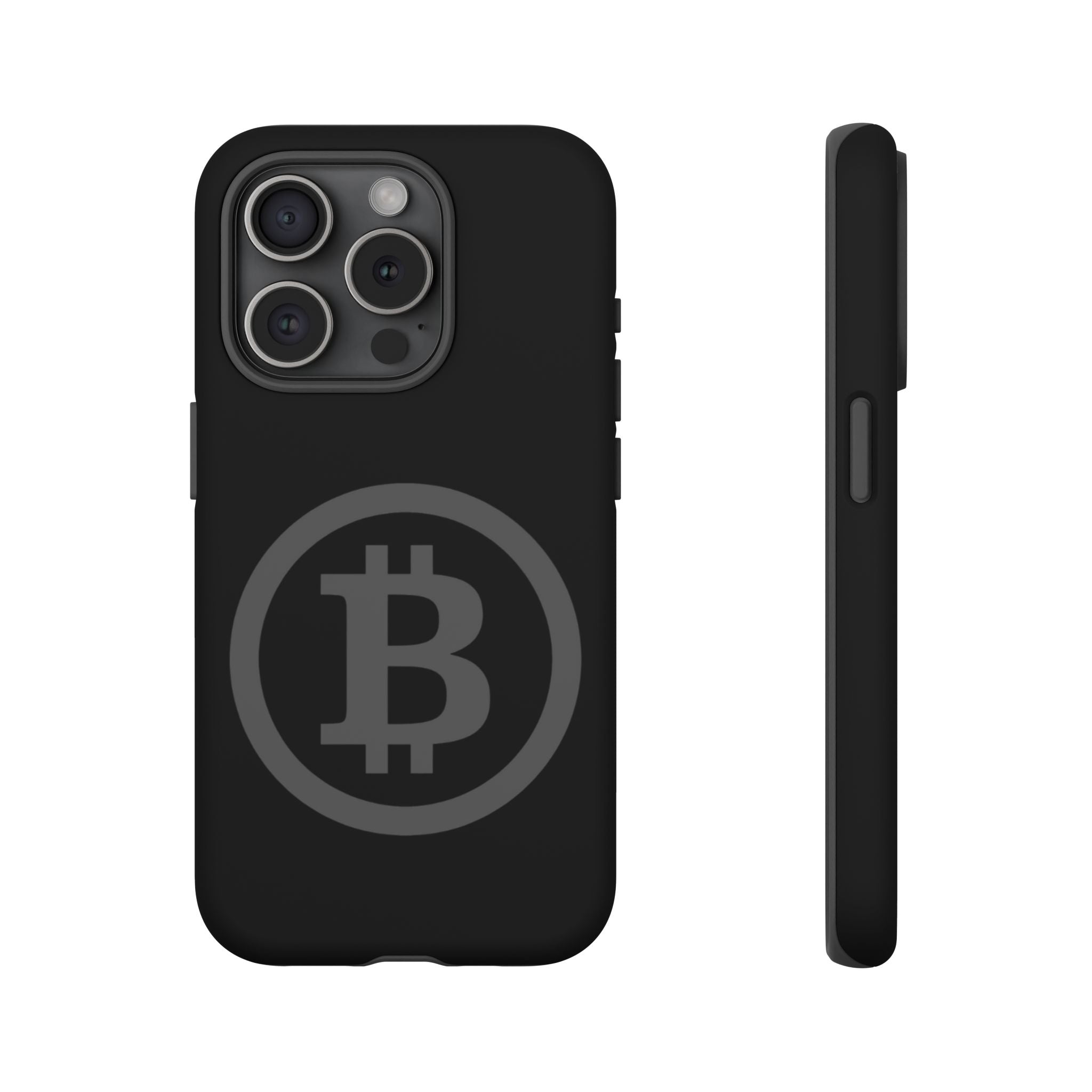 Bitcoin Logo Tough Phone Case — Matte Black Crypto Protective Cover
