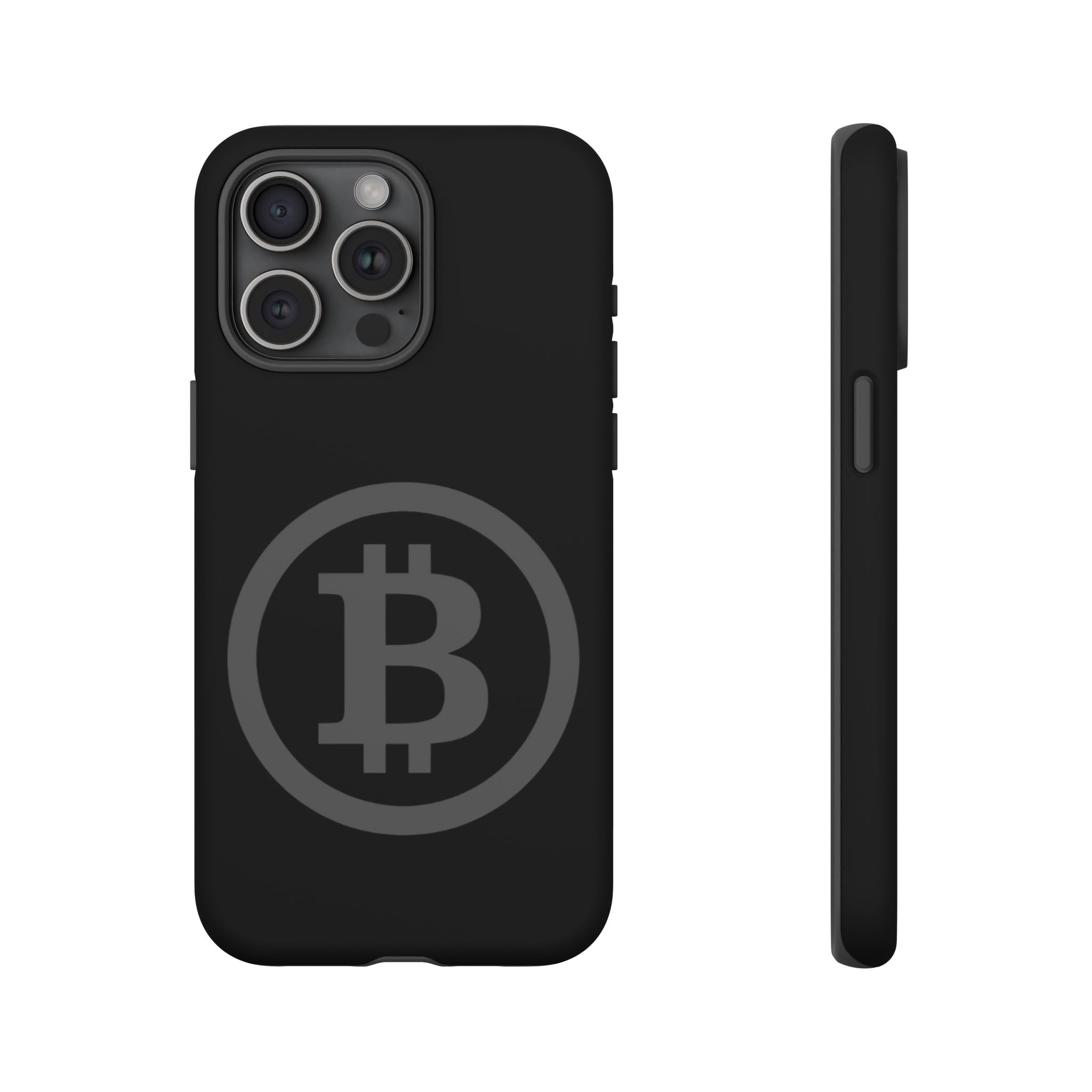 Bitcoin Logo Tough Phone Case — Matte Black Crypto Protective Cover