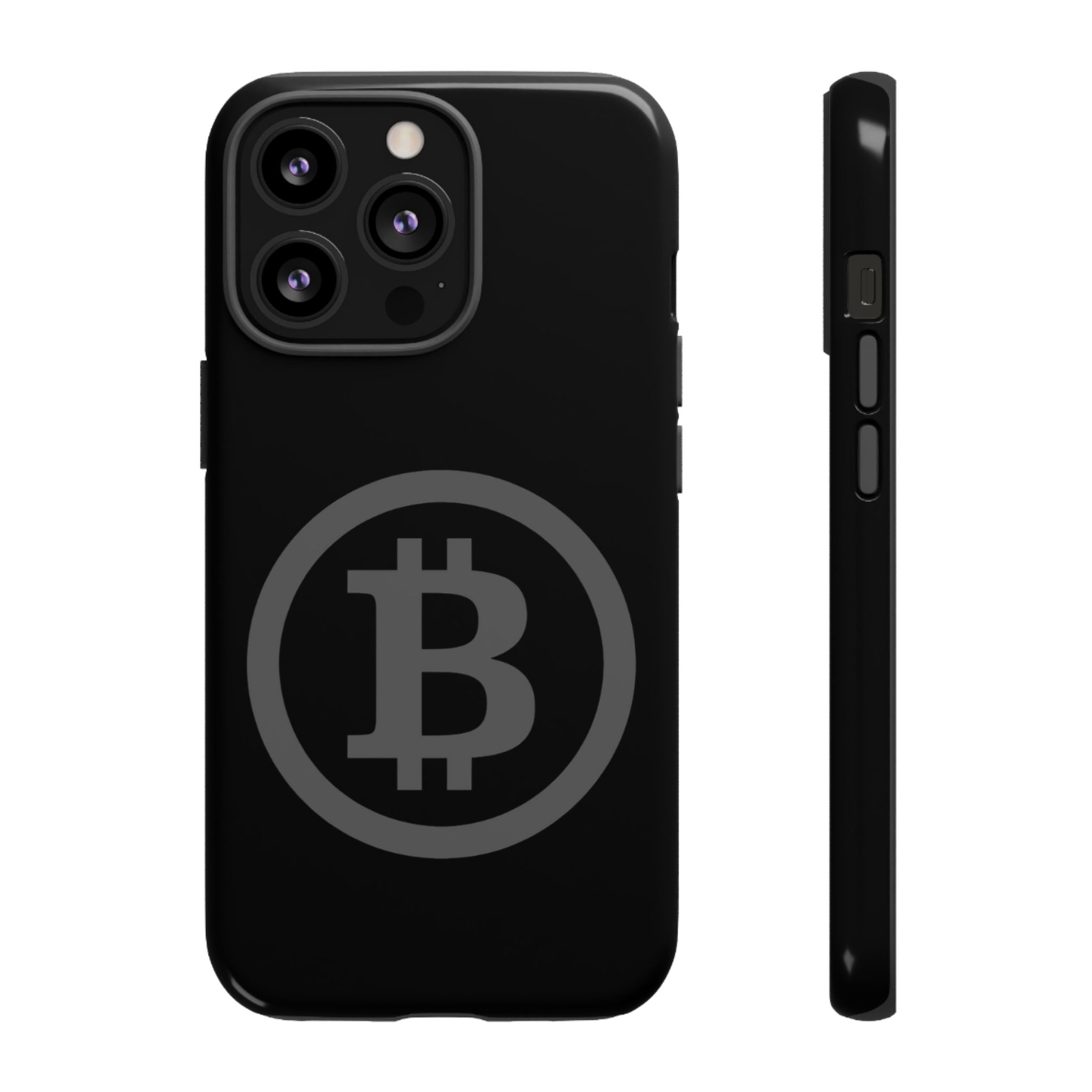 Bitcoin Logo Tough Phone Case — Matte Black Crypto Protective Cover