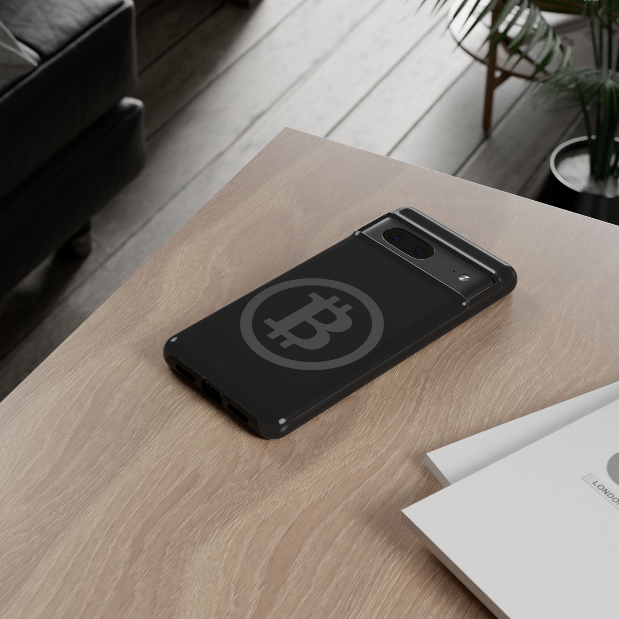 Bitcoin Logo Tough Phone Case — Matte Black Crypto Protective Cover