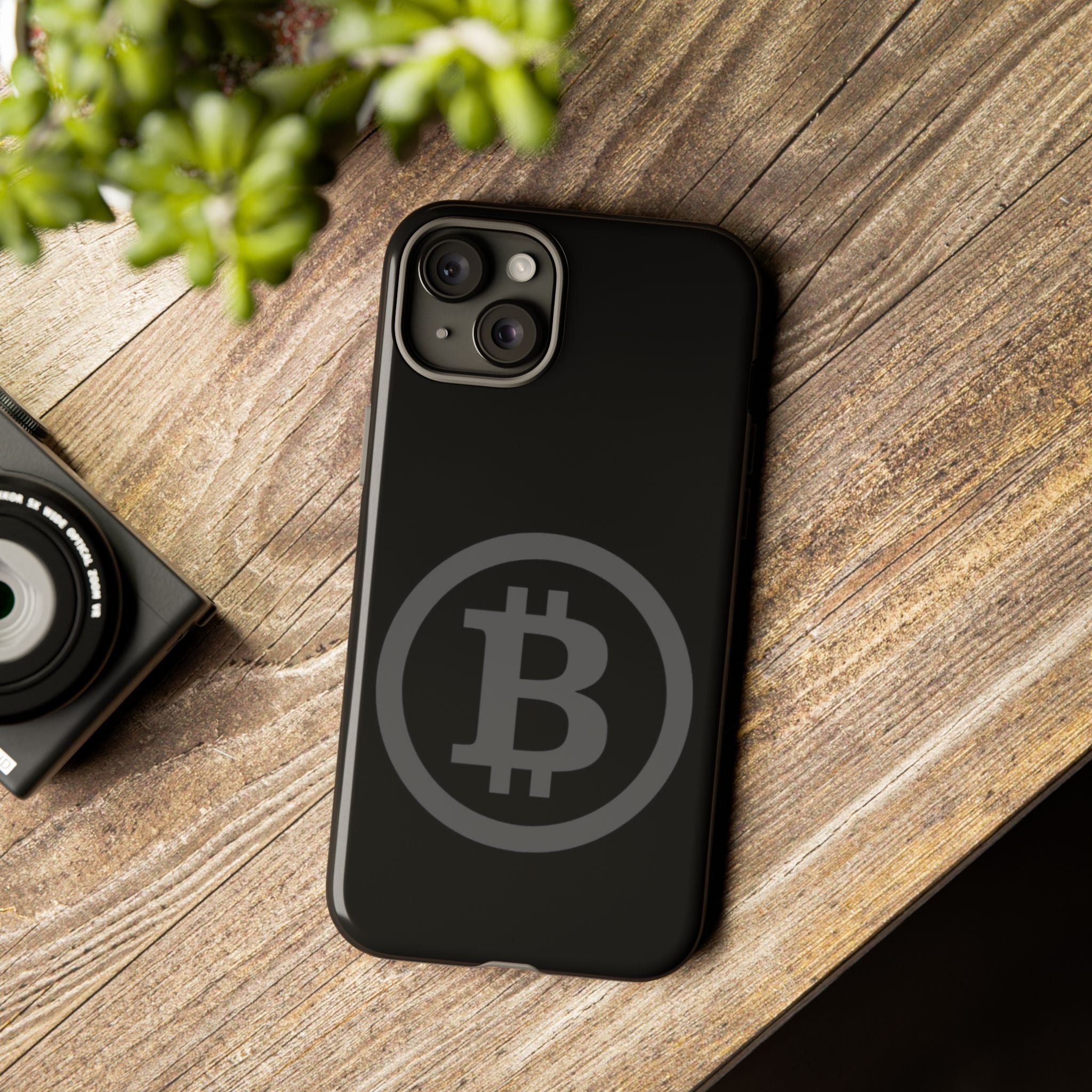 Bitcoin Logo Tough Phone Case — Matte Black Crypto Protective Cover