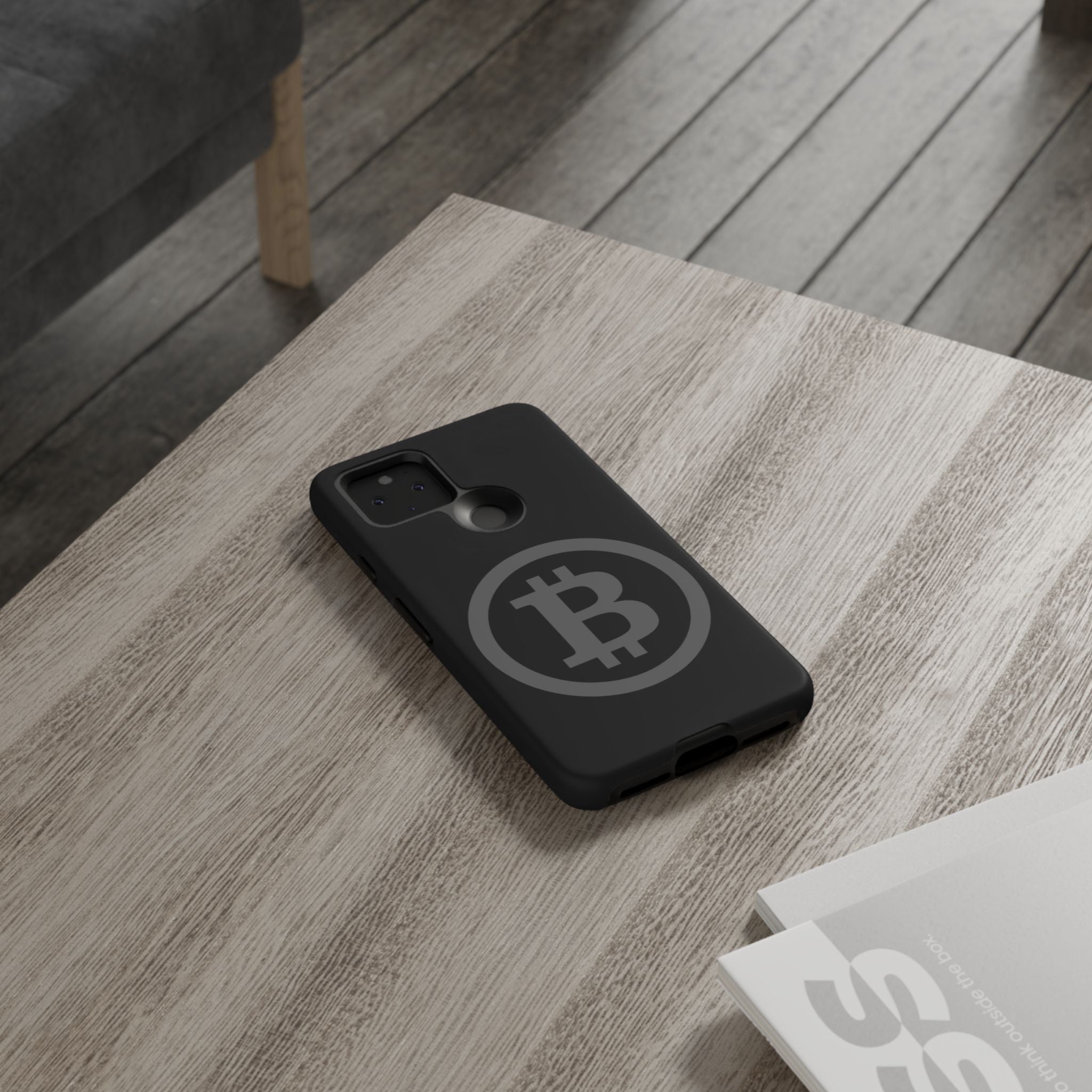 Bitcoin Logo Tough Phone Case — Matte Black Crypto Protective Cover
