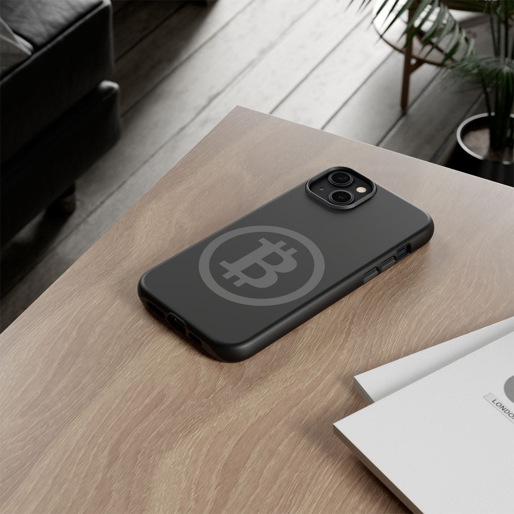 Bitcoin Logo Tough Phone Case — Matte Black Crypto Protective Cover
