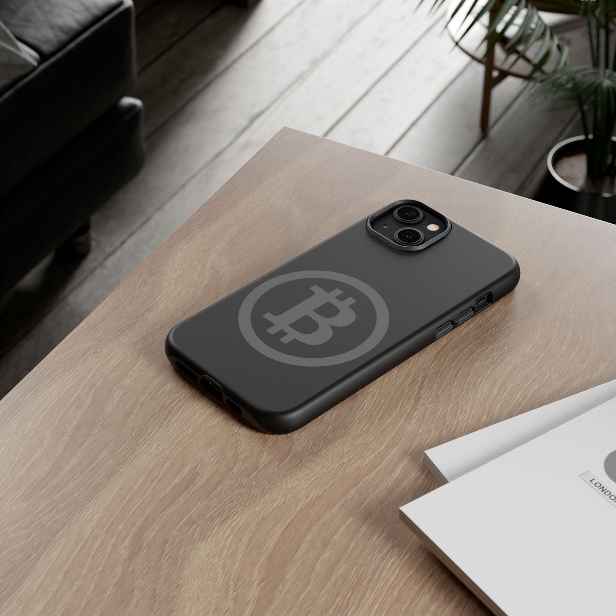 Bitcoin Logo Tough Phone Case — Matte Black Crypto Protective Cover