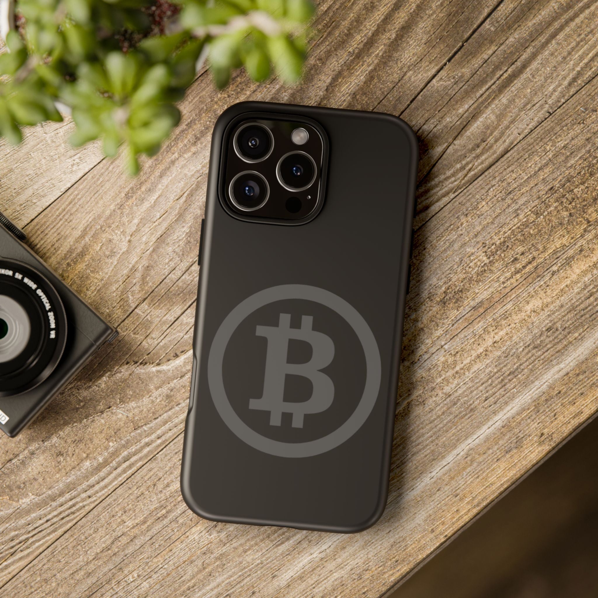 Bitcoin Logo Tough Phone Case — Matte Black Crypto Protective Cover