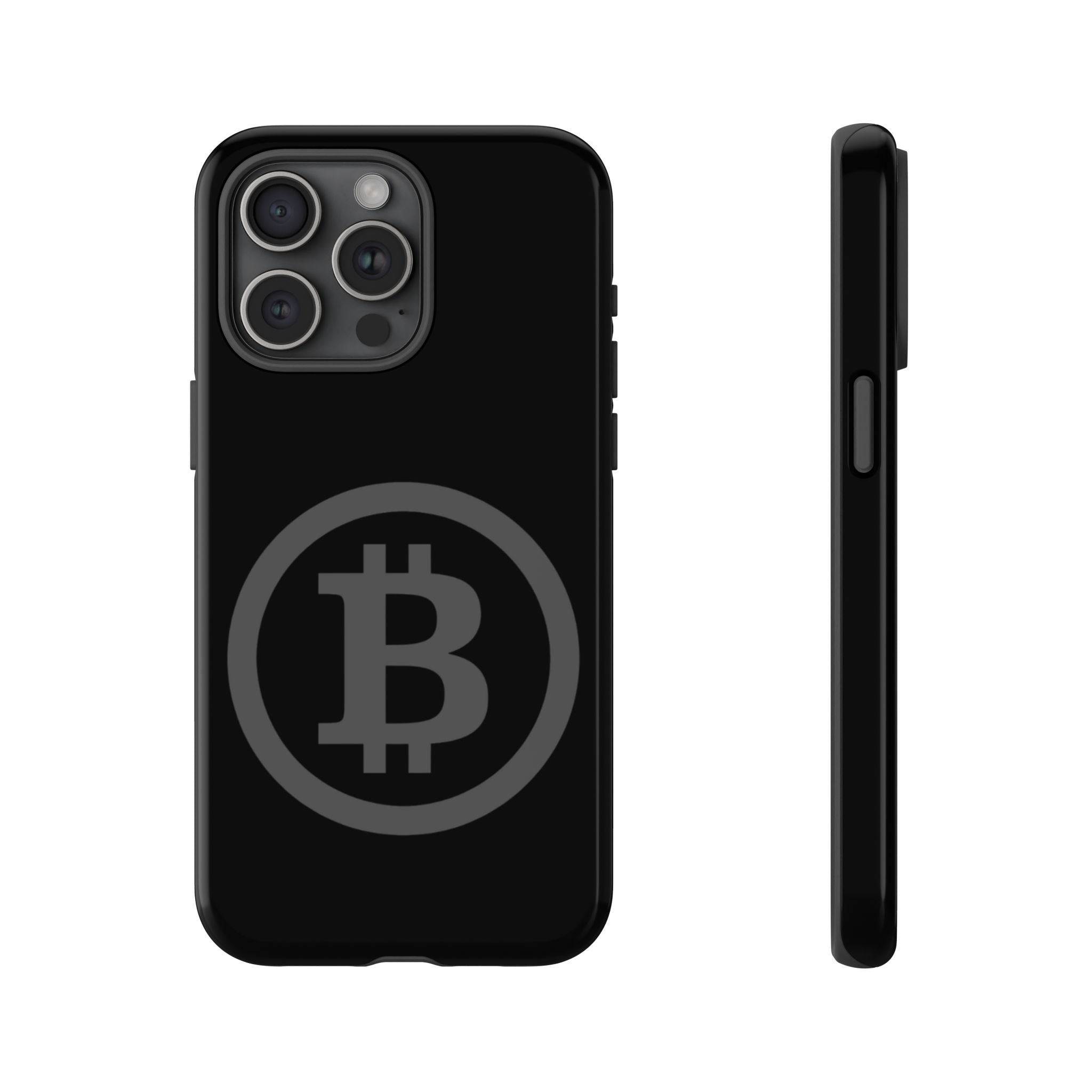Bitcoin Logo Tough Phone Case — Matte Black Crypto Protective Cover