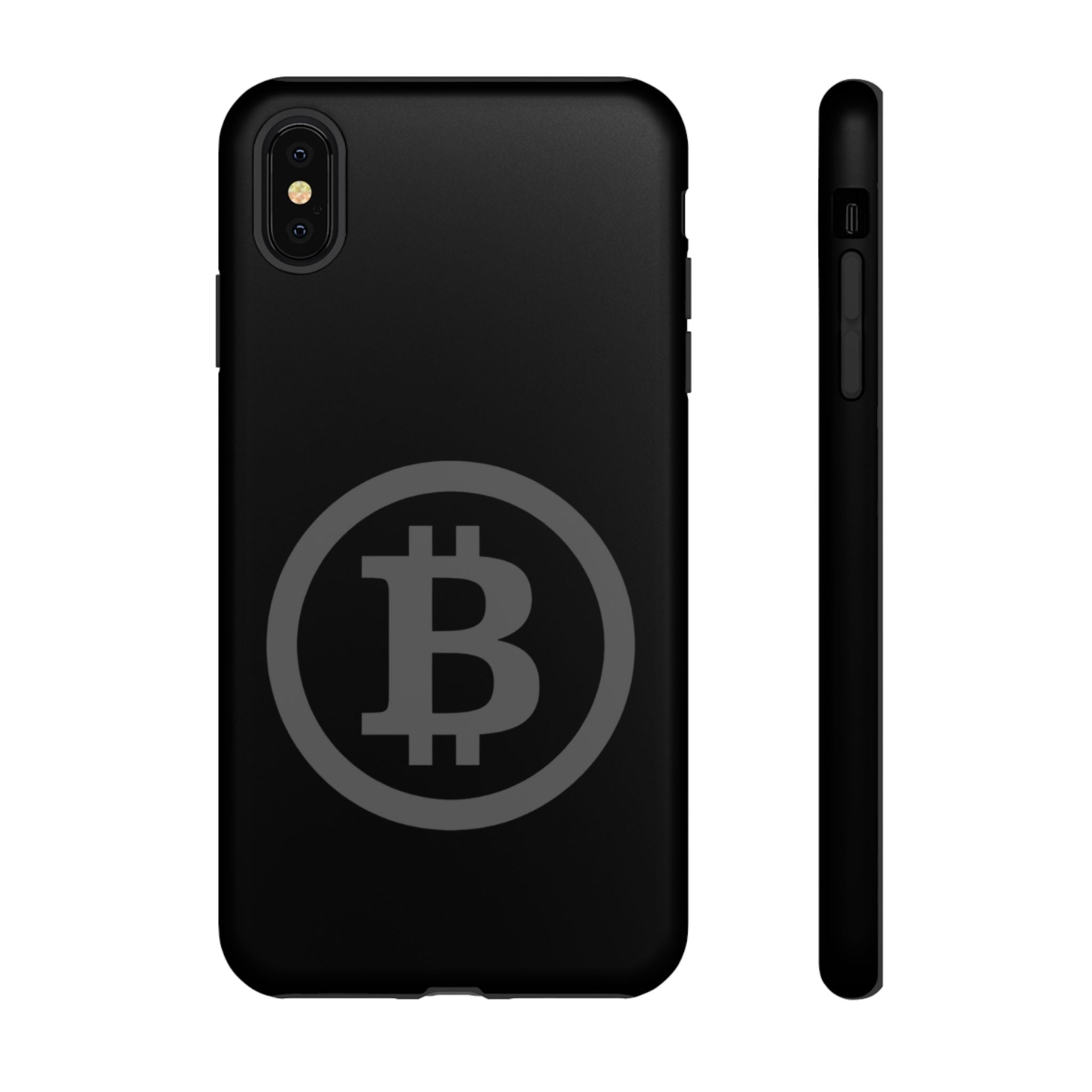 Bitcoin Logo Tough Phone Case — Matte Black Crypto Protective Cover