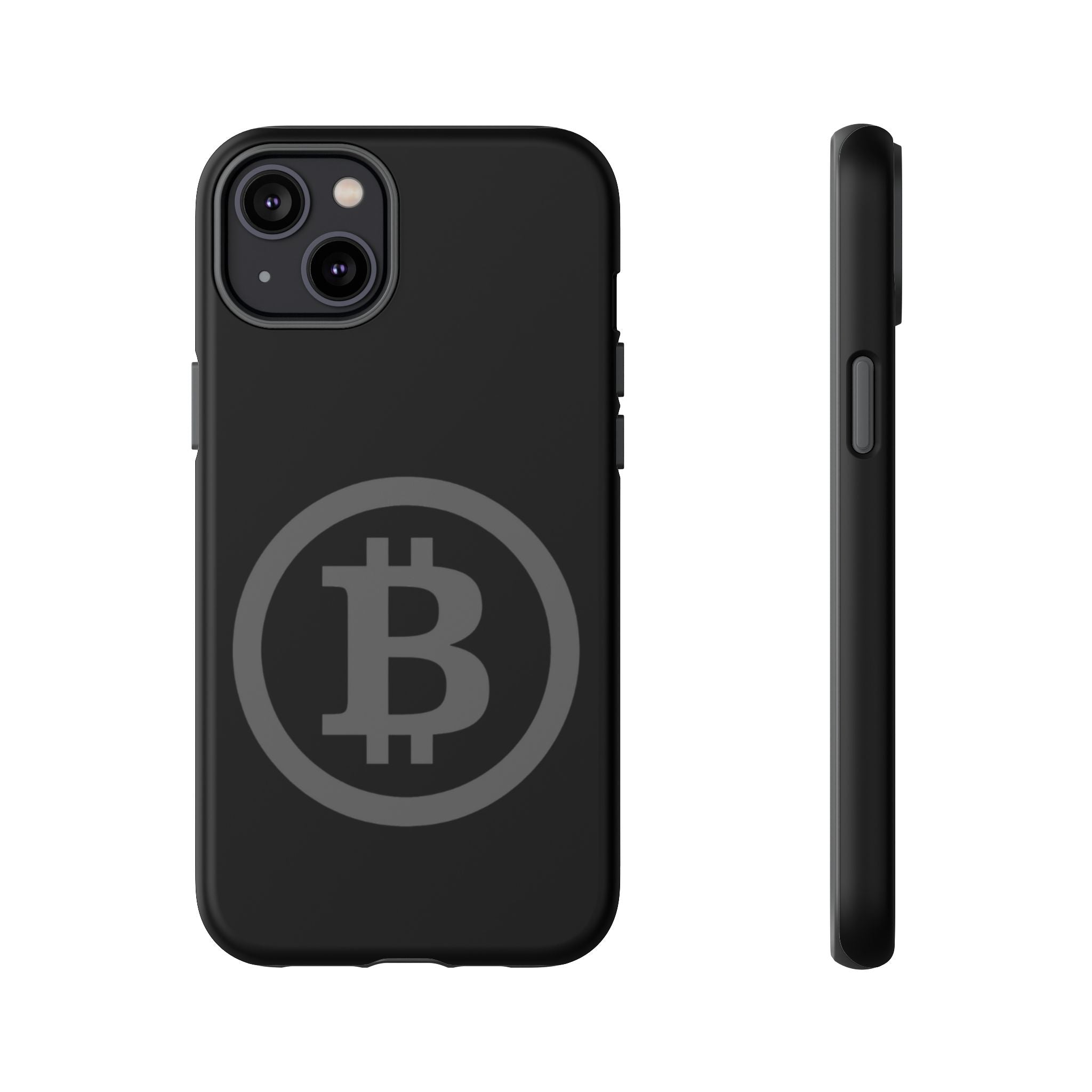 Bitcoin Logo Tough Phone Case — Matte Black Crypto Protective Cover