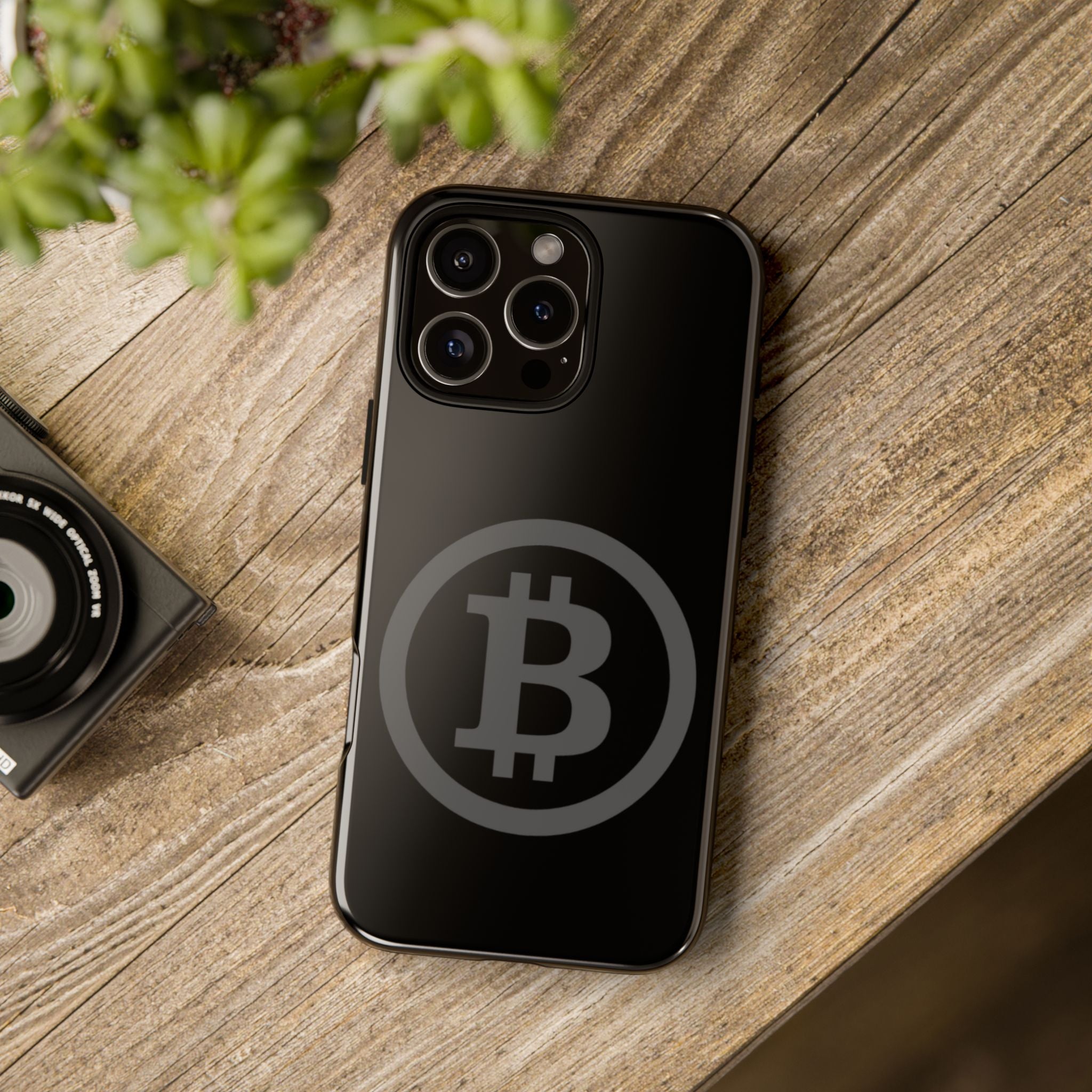 Bitcoin Logo Tough Phone Case — Matte Black Crypto Protective Cover