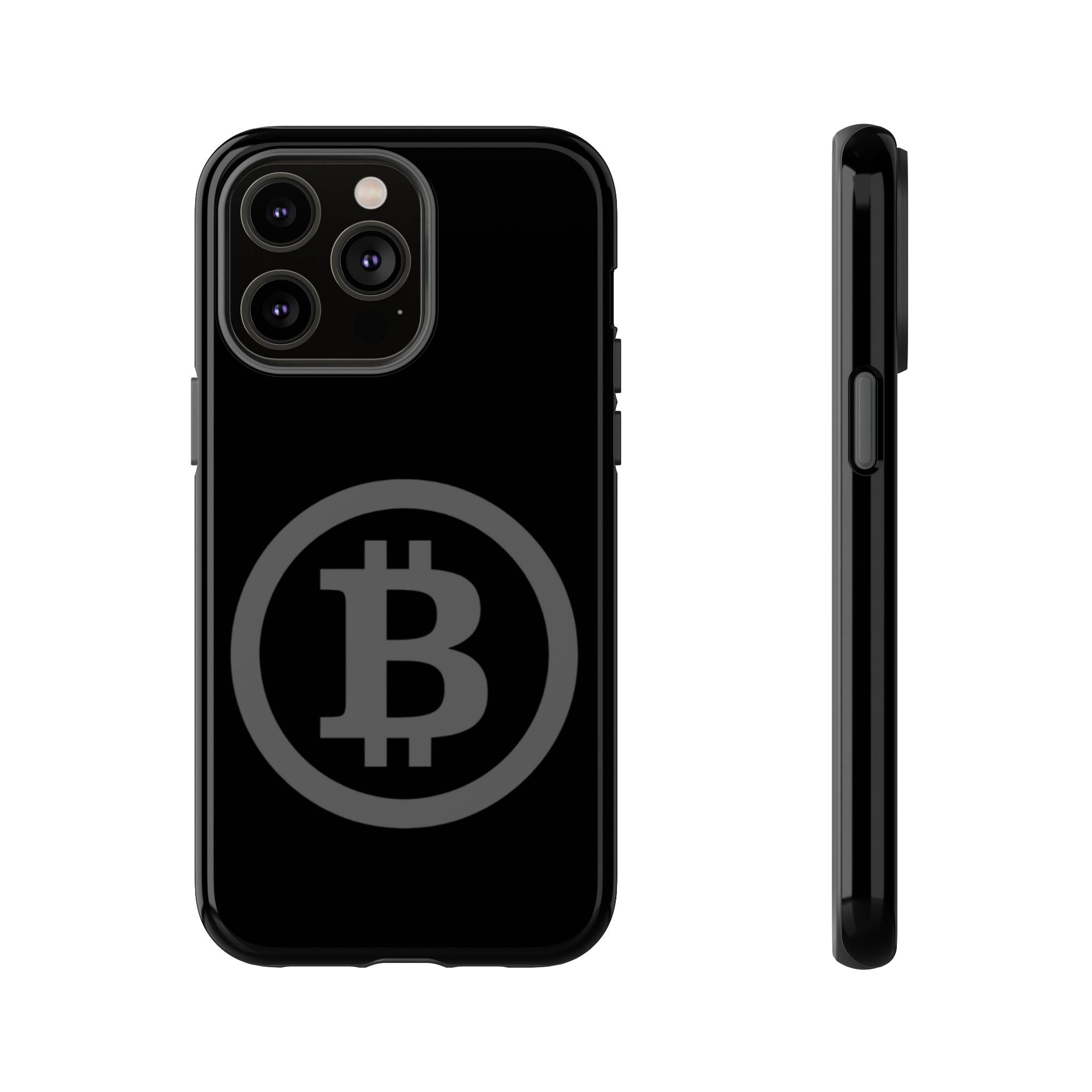 Bitcoin Logo Tough Phone Case — Matte Black Crypto Protective Cover