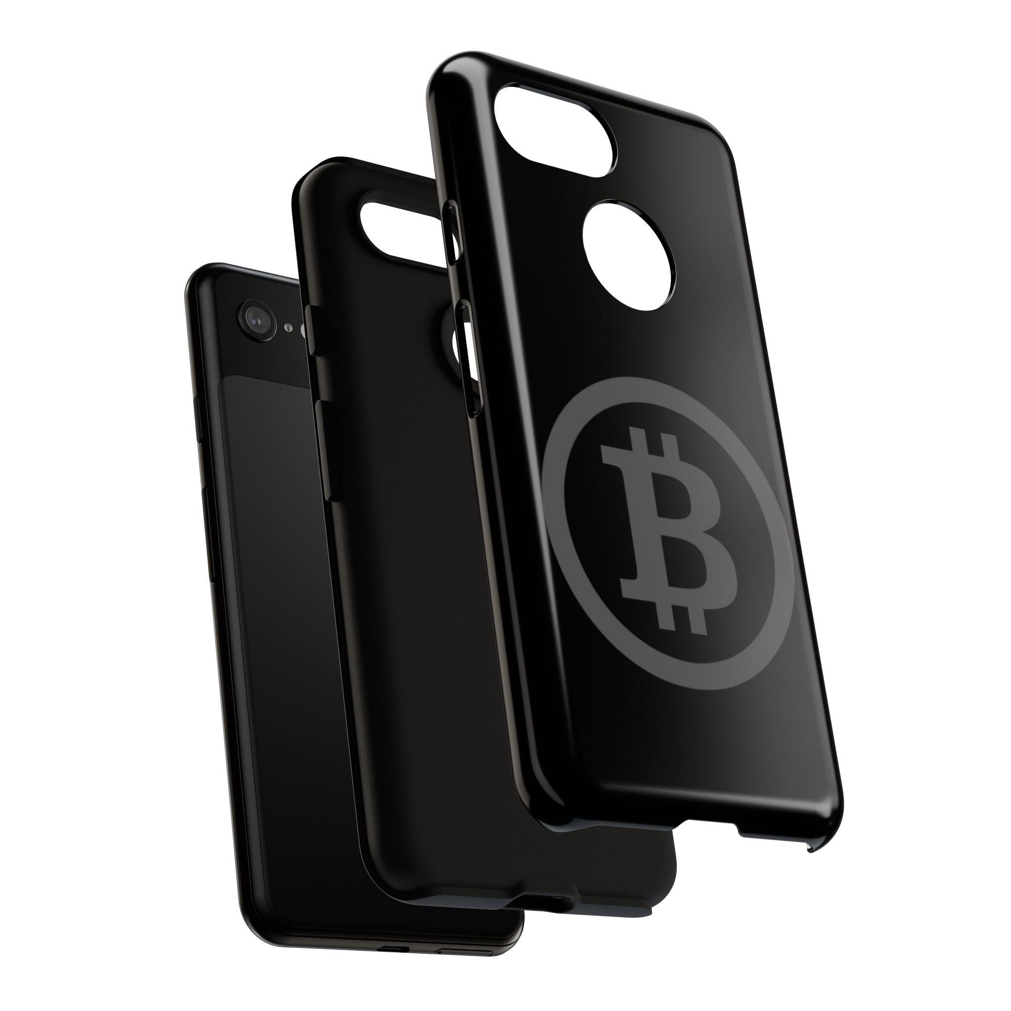 Bitcoin Logo Tough Phone Case — Matte Black Crypto Protective Cover