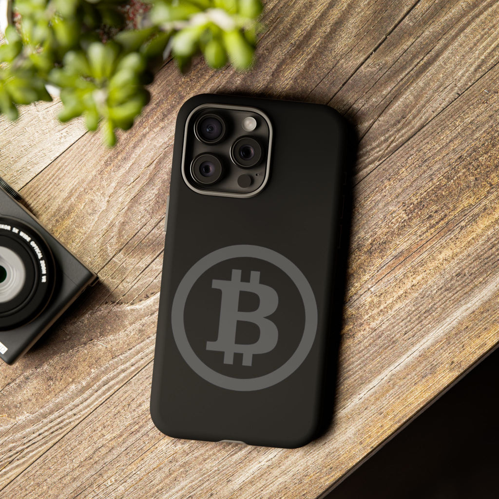 Bitcoin Logo Tough Phone Case — Matte Black Crypto Protective Cover