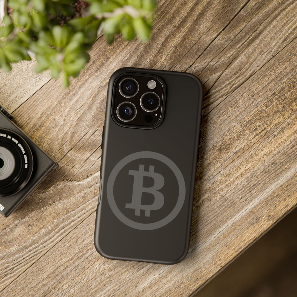 Bitcoin Logo Tough Phone Case — Matte Black Crypto Protective Cover