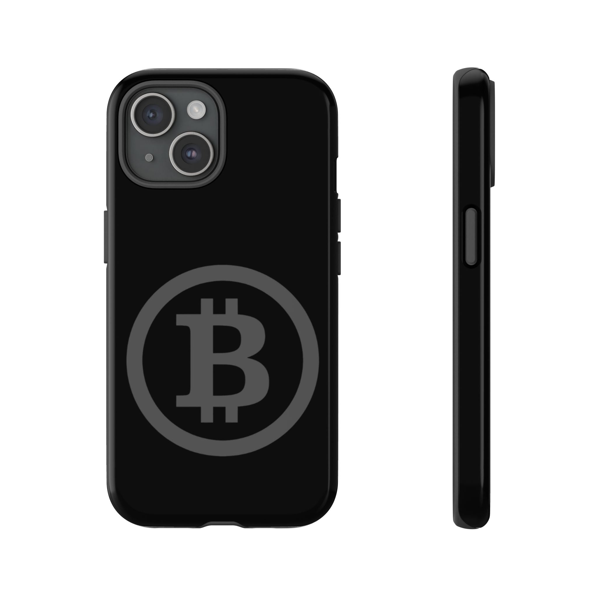 Bitcoin Logo Tough Phone Case — Matte Black Crypto Protective Cover