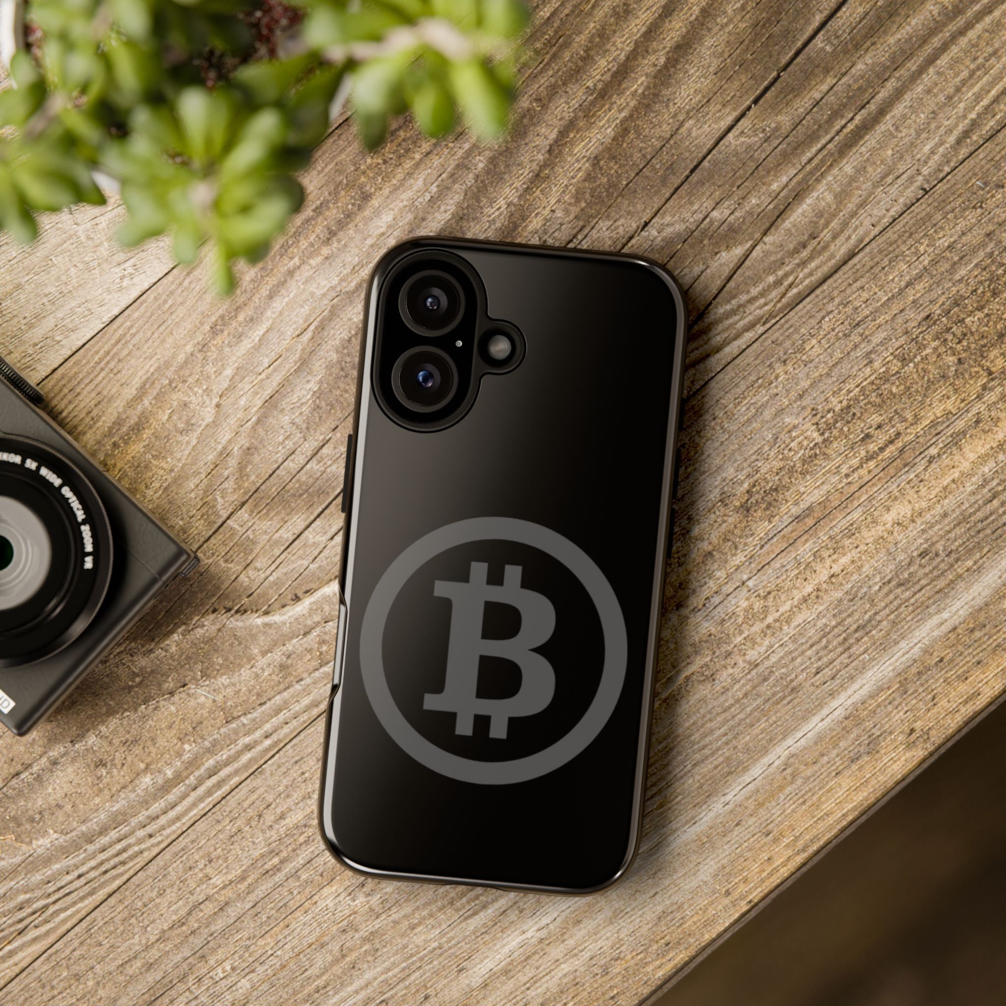 Bitcoin Logo Tough Phone Case — Matte Black Crypto Protective Cover