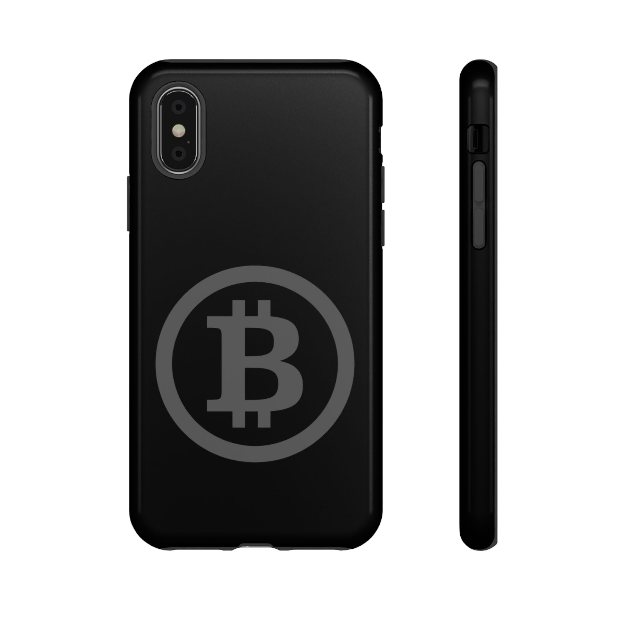 Bitcoin Logo Tough Phone Case — Matte Black Crypto Protective Cover