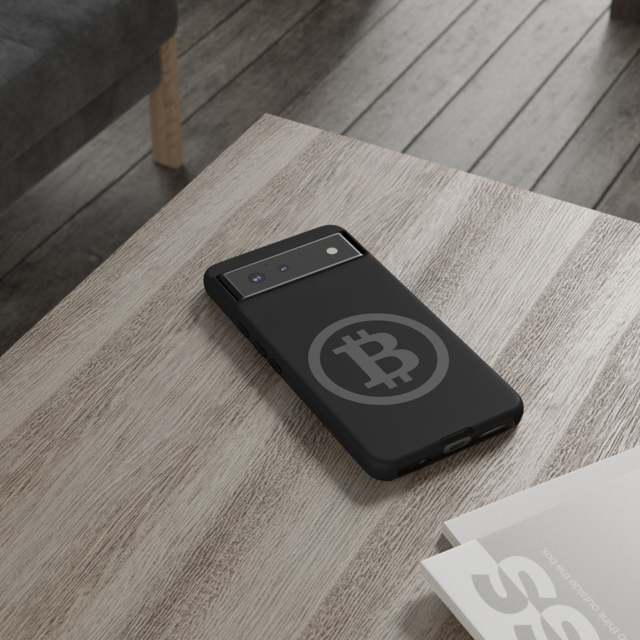 Bitcoin Logo Tough Phone Case — Matte Black Crypto Protective Cover