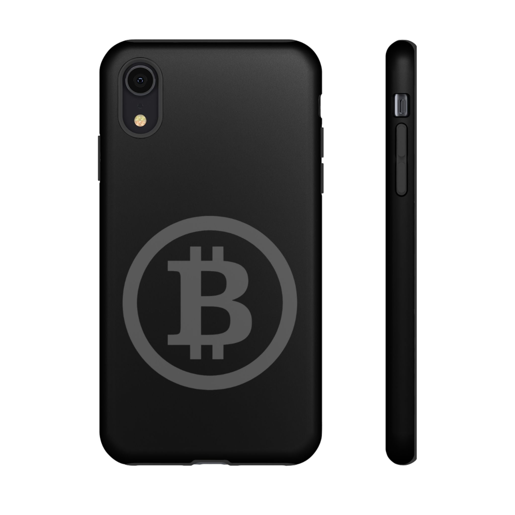 Bitcoin Logo Tough Phone Case — Matte Black Crypto Protective Cover