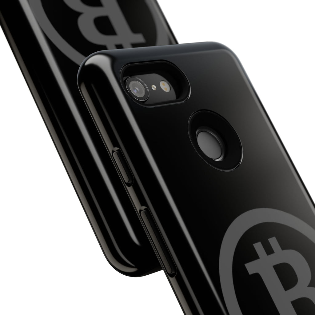Bitcoin Logo Tough Phone Case — Matte Black Crypto Protective Cover