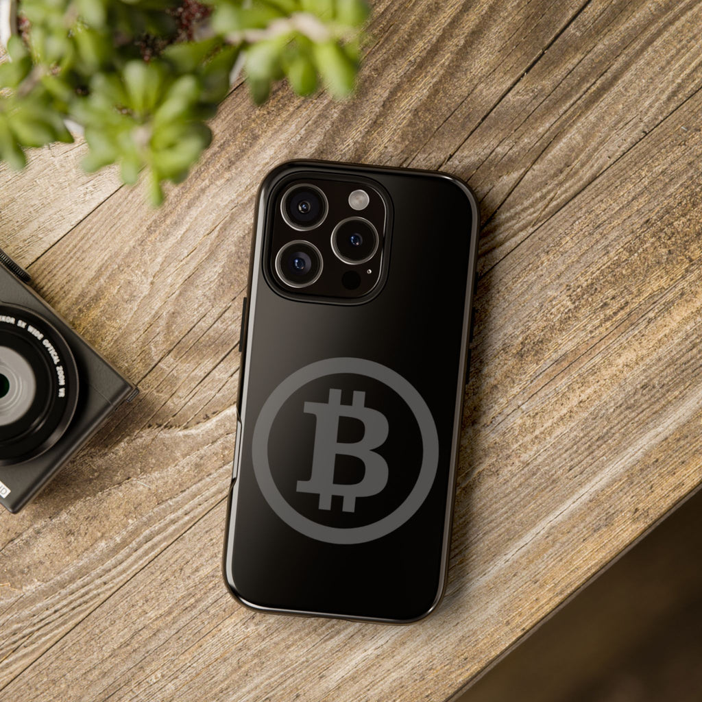 Bitcoin Logo Tough Phone Case — Matte Black Crypto Protective Cover