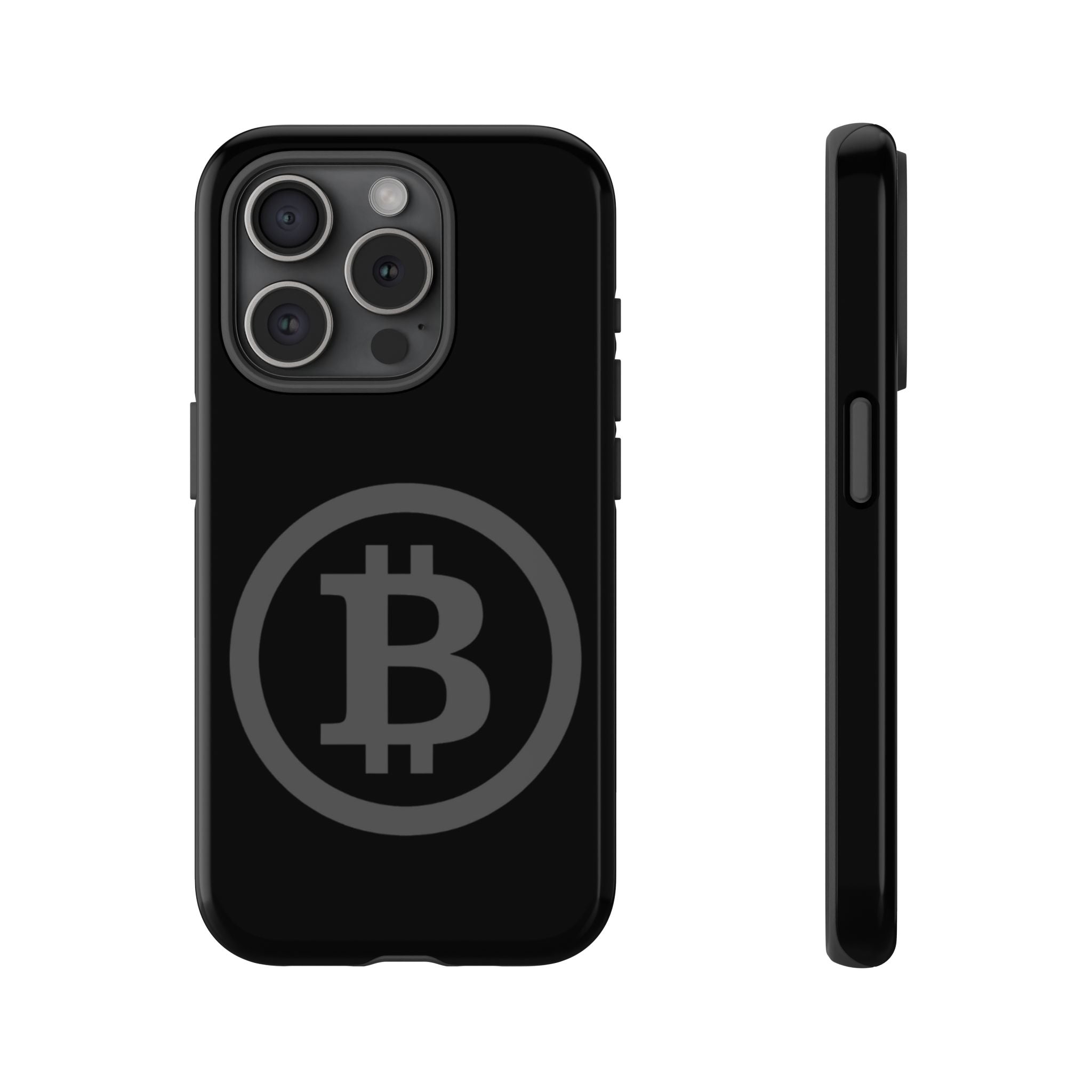 Bitcoin Logo Tough Phone Case — Matte Black Crypto Protective Cover