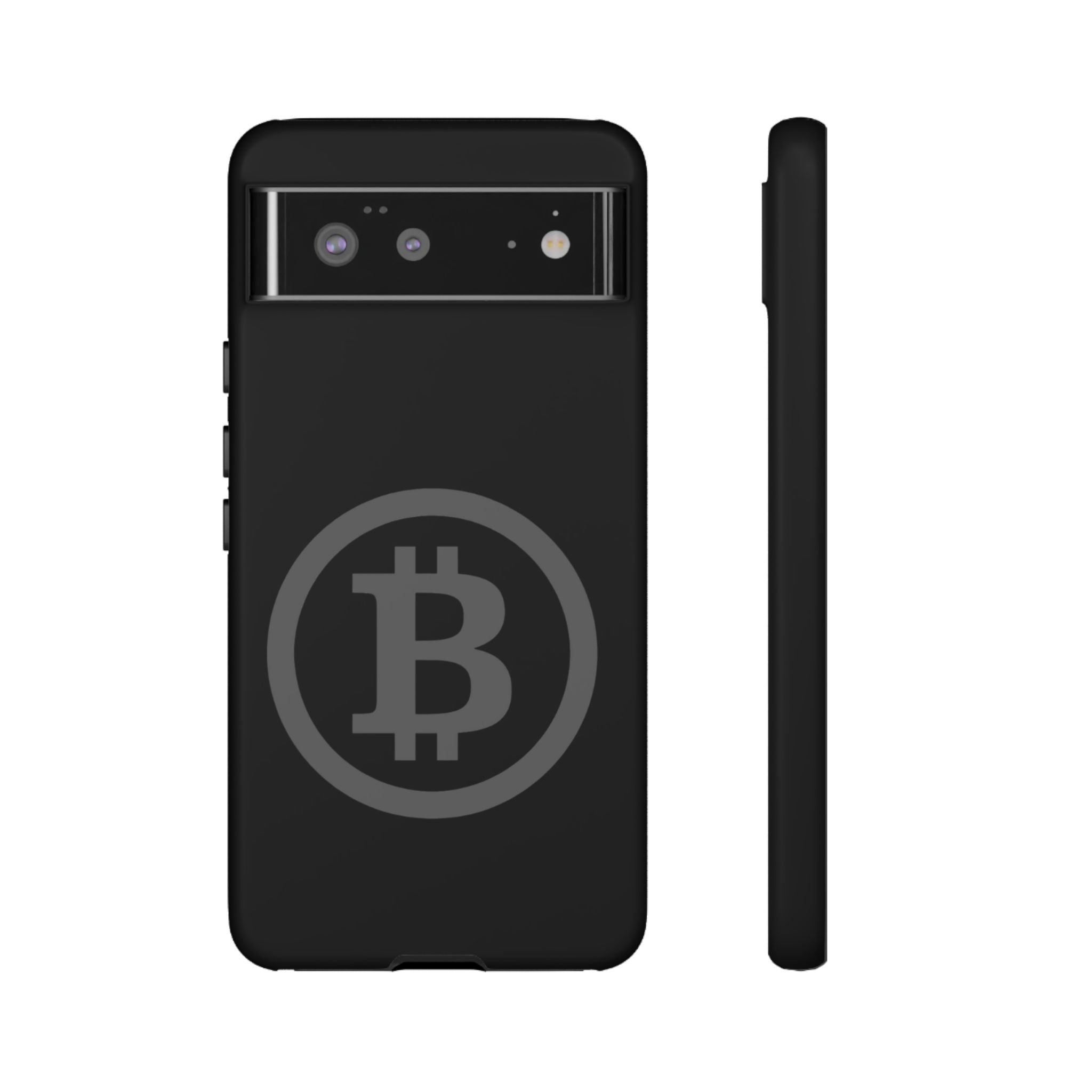 Bitcoin Logo Tough Phone Case — Matte Black Crypto Protective Cover