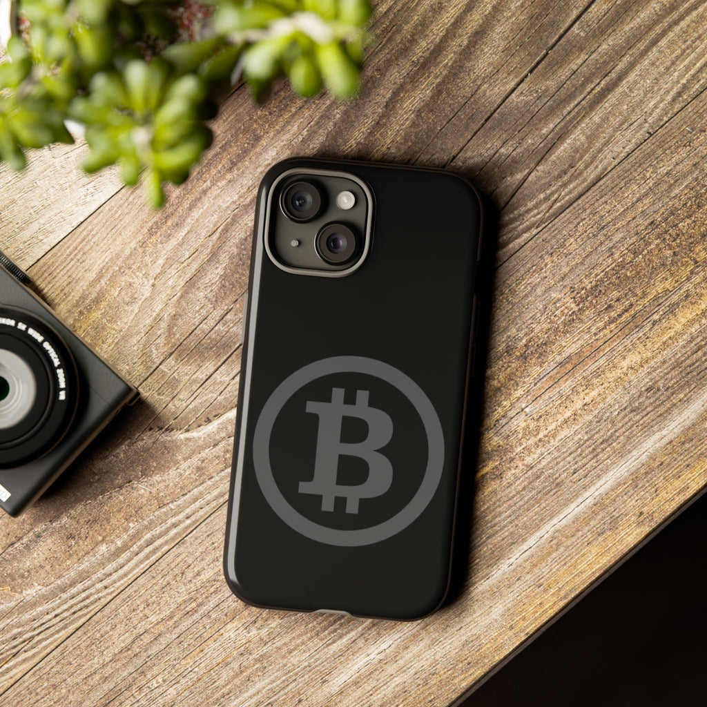 Bitcoin Logo Tough Phone Case — Matte Black Crypto Protective Cover