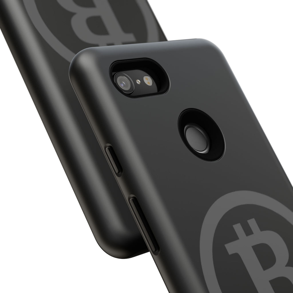 Bitcoin Logo Tough Phone Case — Matte Black Crypto Protective Cover