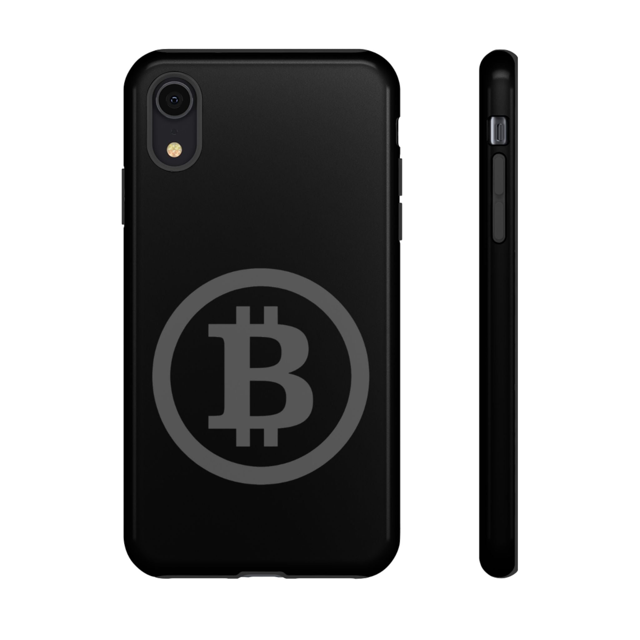 Bitcoin Logo Tough Phone Case — Matte Black Crypto Protective Cover