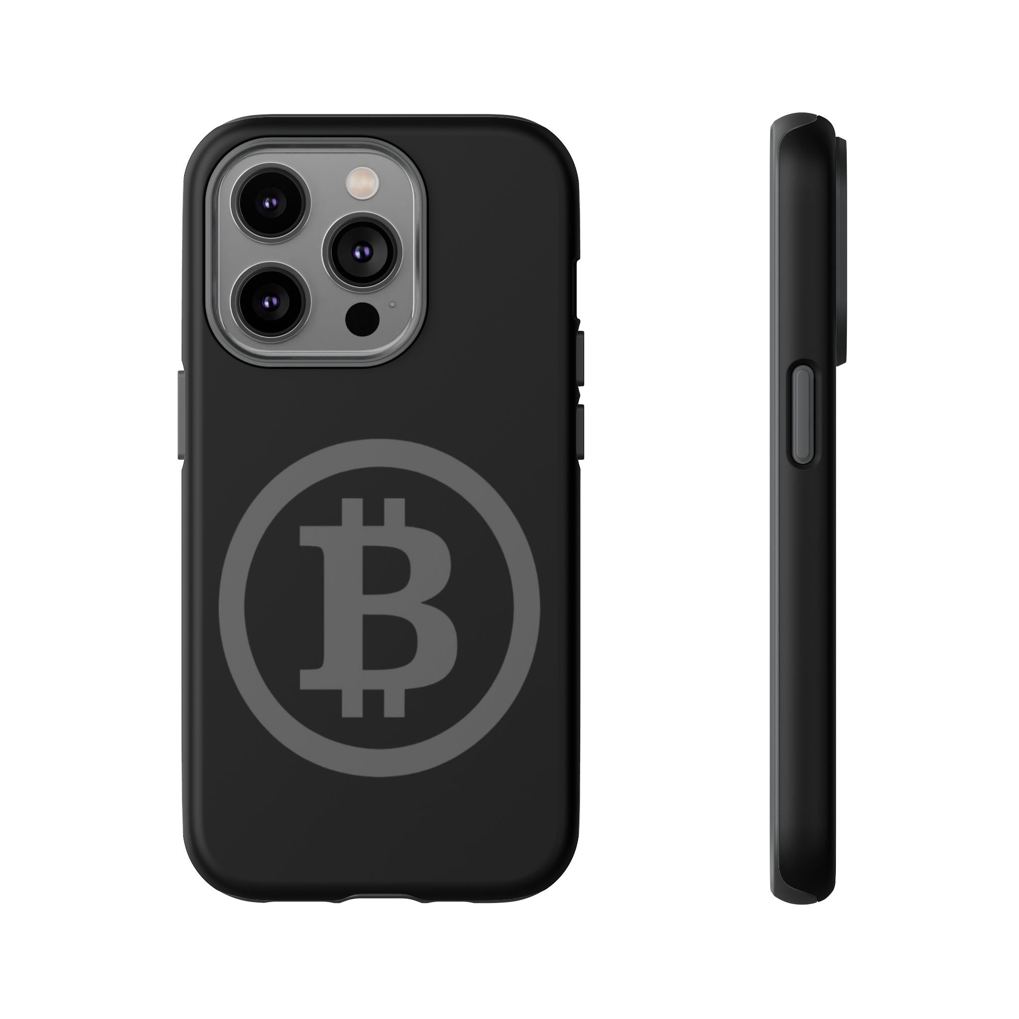 Bitcoin Logo Tough Phone Case — Matte Black Crypto Protective Cover