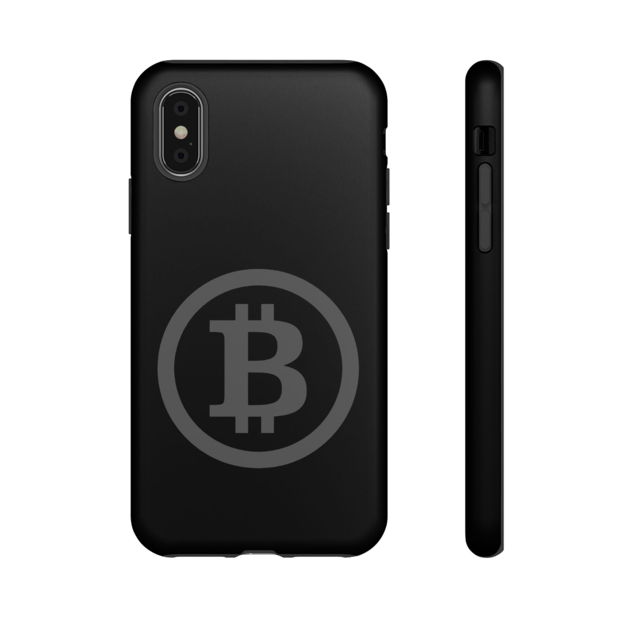 Bitcoin Logo Tough Phone Case — Matte Black Crypto Protective Cover