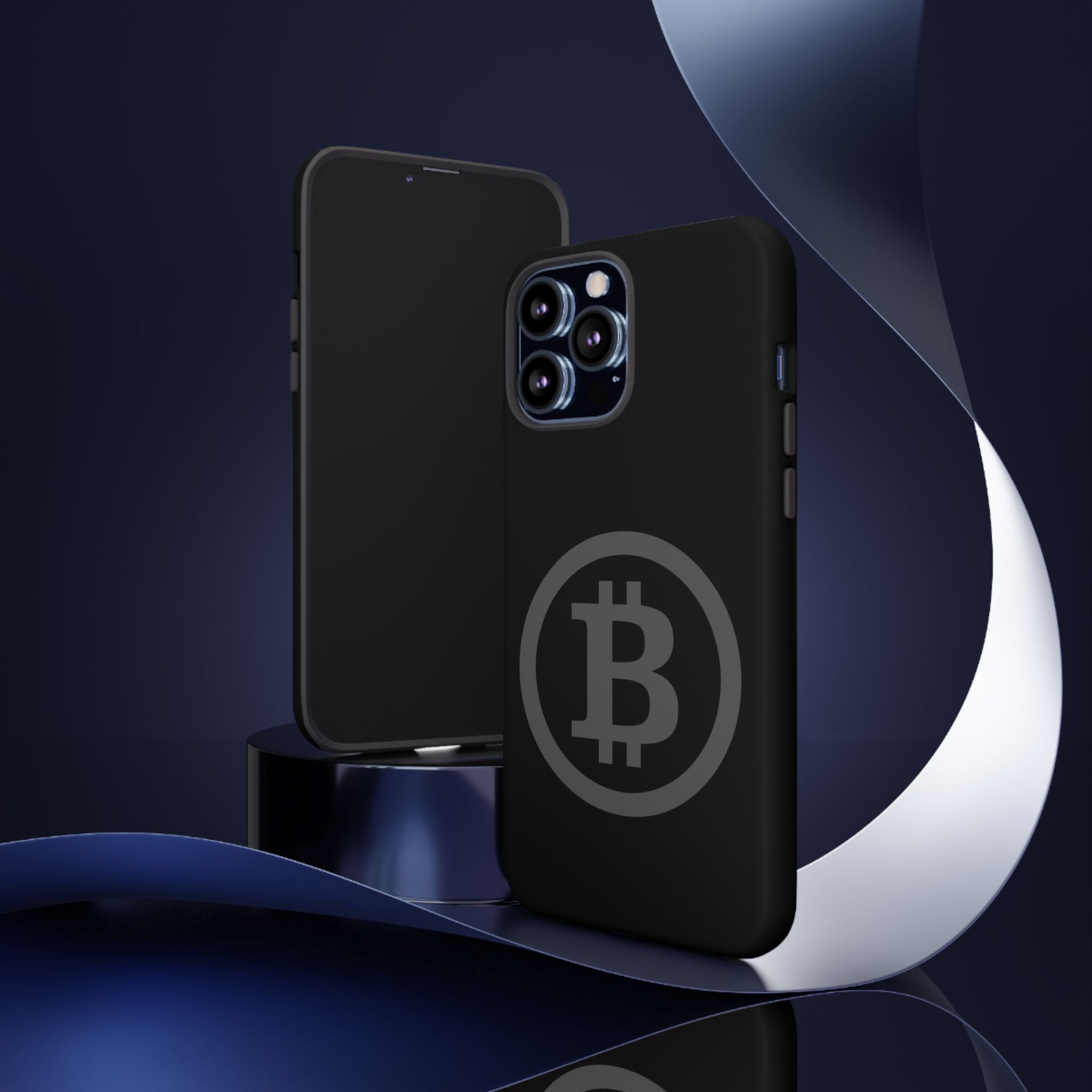 Bitcoin Logo Tough Phone Case — Matte Black Crypto Protective Cover