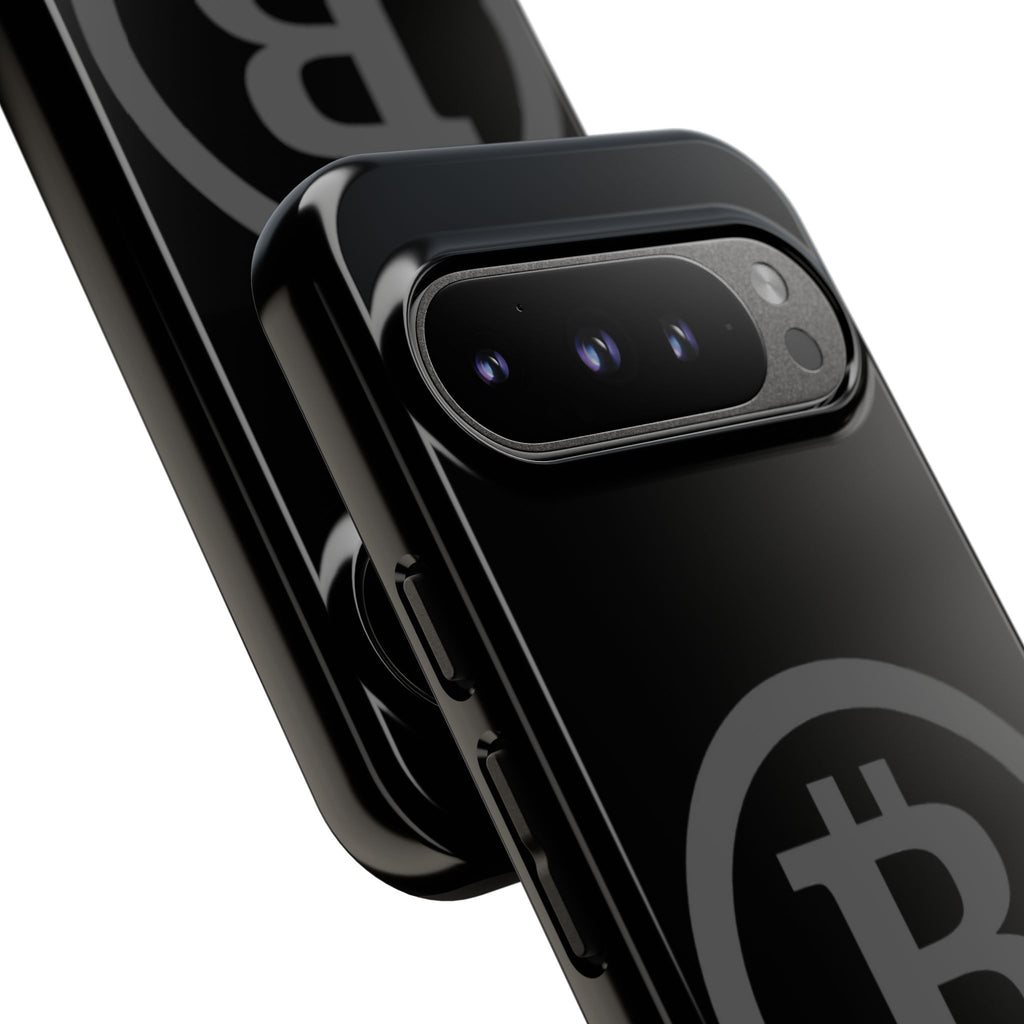 Bitcoin Logo Tough Phone Case — Matte Black Crypto Protective Cover