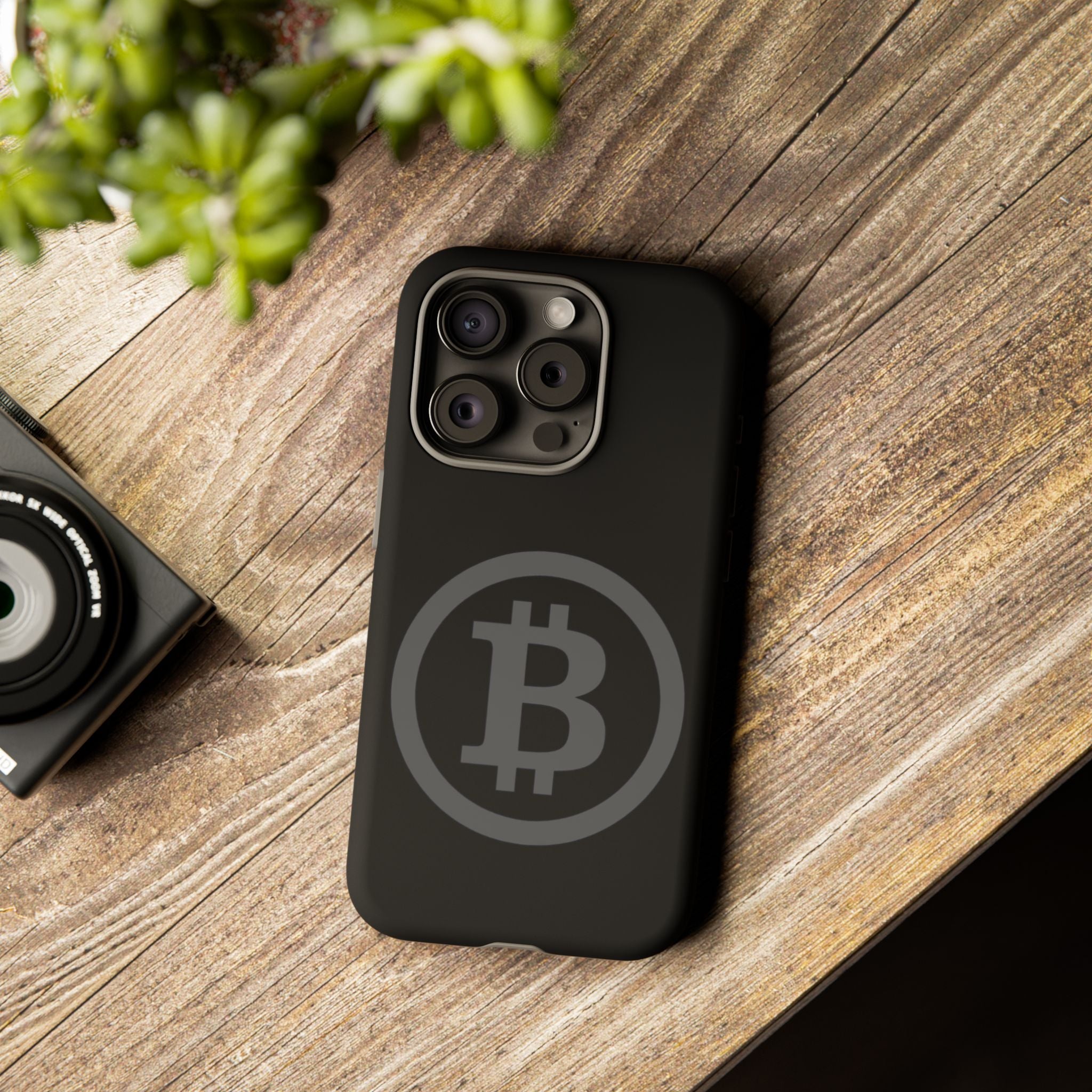 Bitcoin Logo Tough Phone Case — Matte Black Crypto Protective Cover