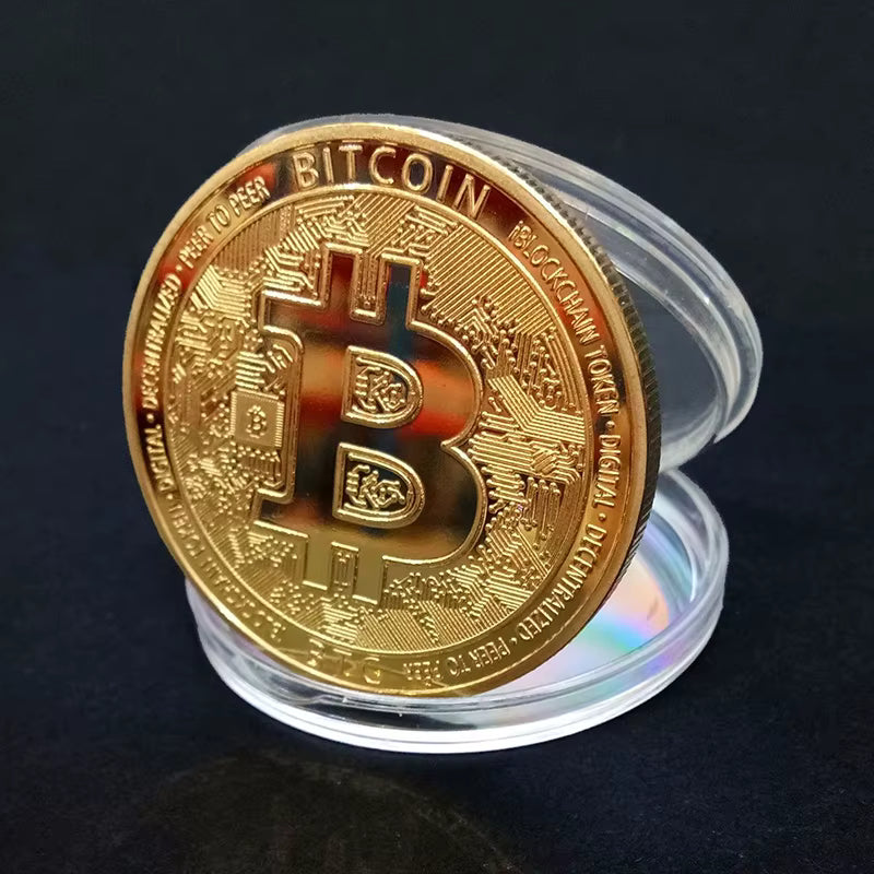 Bitcoin Art Collection – Gold & Silver Plated Physical Coins (Display Case Included)